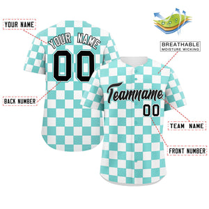 Custom Aqua White Square Grid Color Block Design Authentic Baseball Jersey