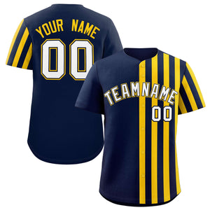 Custom Navy Gold Thick Stripe Fashion Design Authentic Baseball Jersey