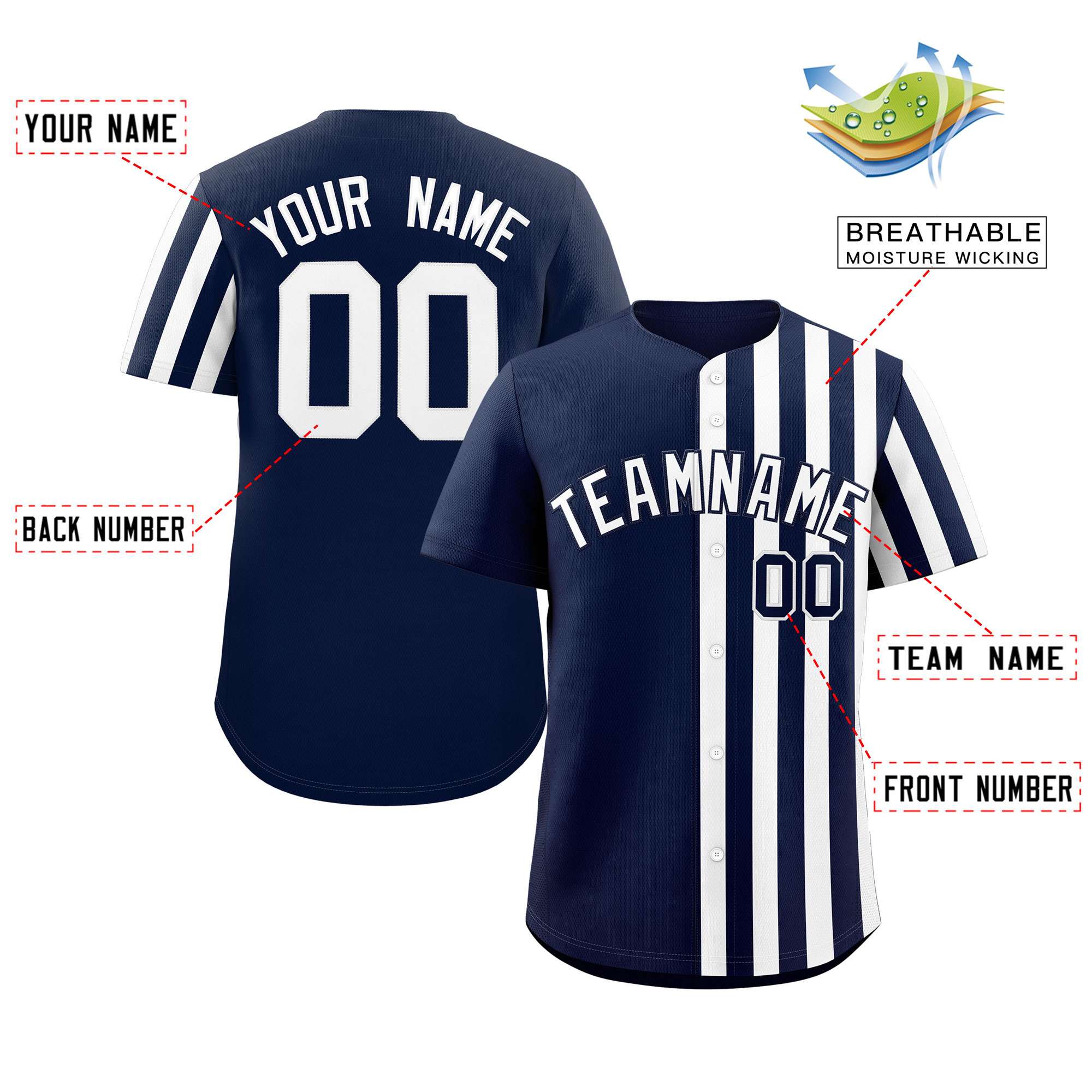 Custom Navy White Thick Stripe Fashion Design Authentic Baseball Jersey