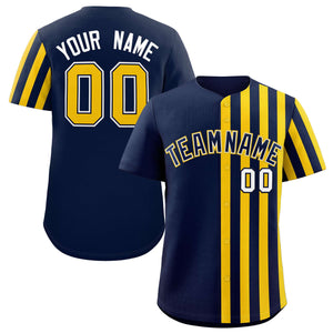 Custom Navy Gold Thick Stripe Fashion Design Authentic Baseball Jersey