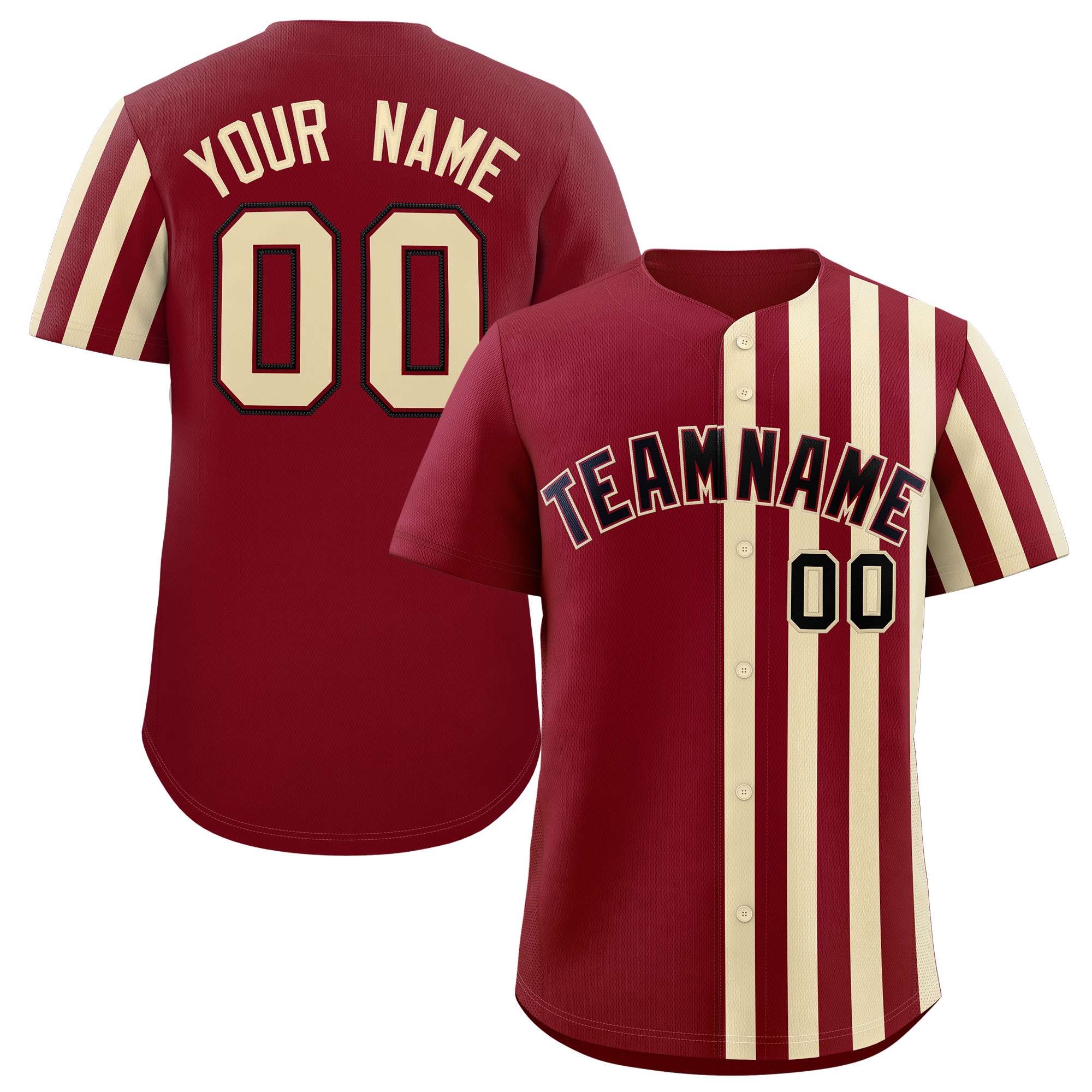 Custom Crimson Khaki Thick Stripe Fashion Design Authentic Baseball Jersey