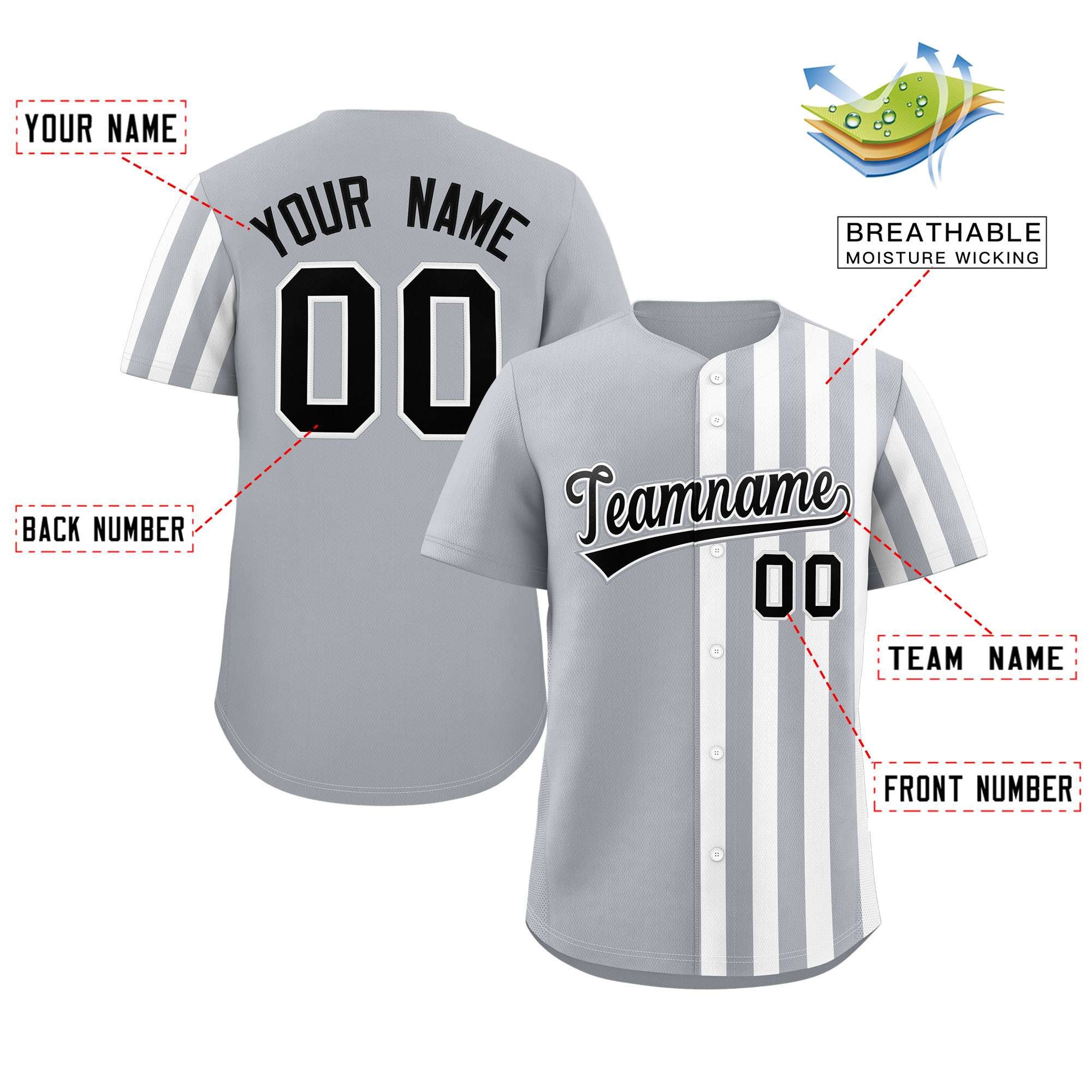 Custom Light Gray White Thick Stripe Fashion Design Authentic Baseball Jersey