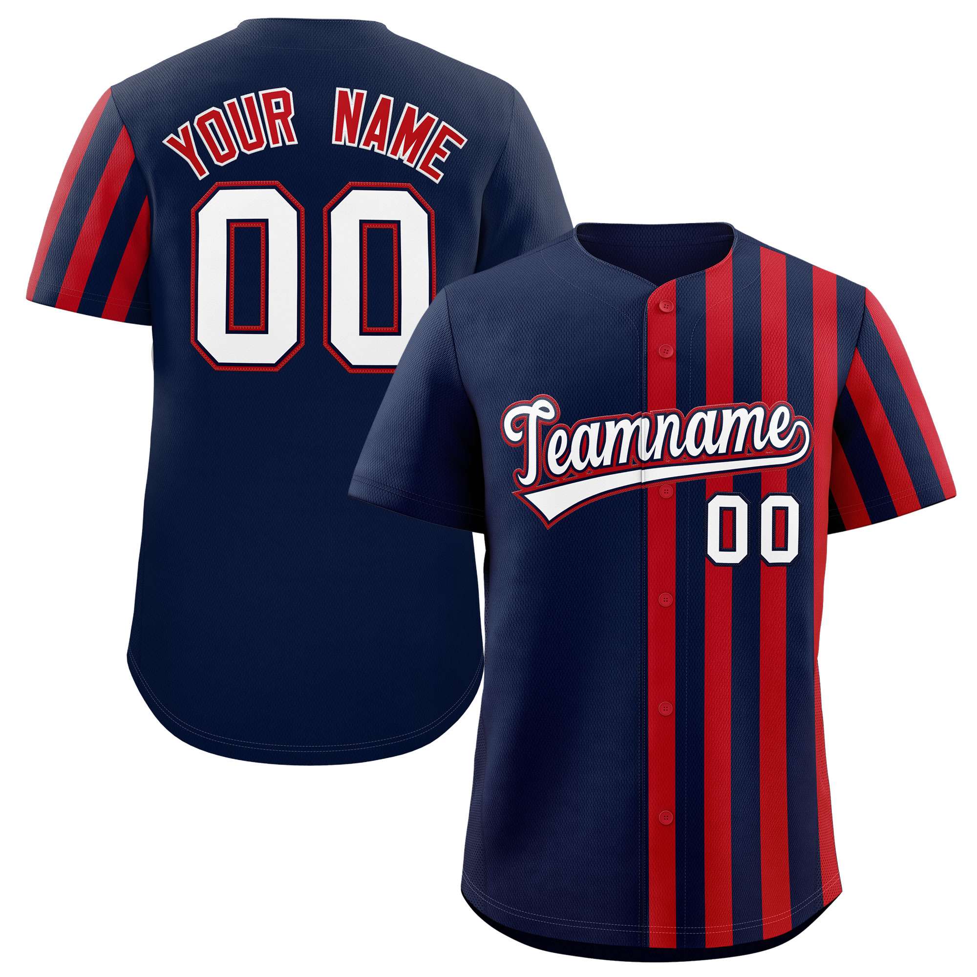 Custom Navy Red Thick Stripe Fashion Design Authentic Baseball Jersey