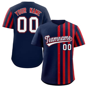 Custom Navy Red Thick Stripe Fashion Design Authentic Baseball Jersey