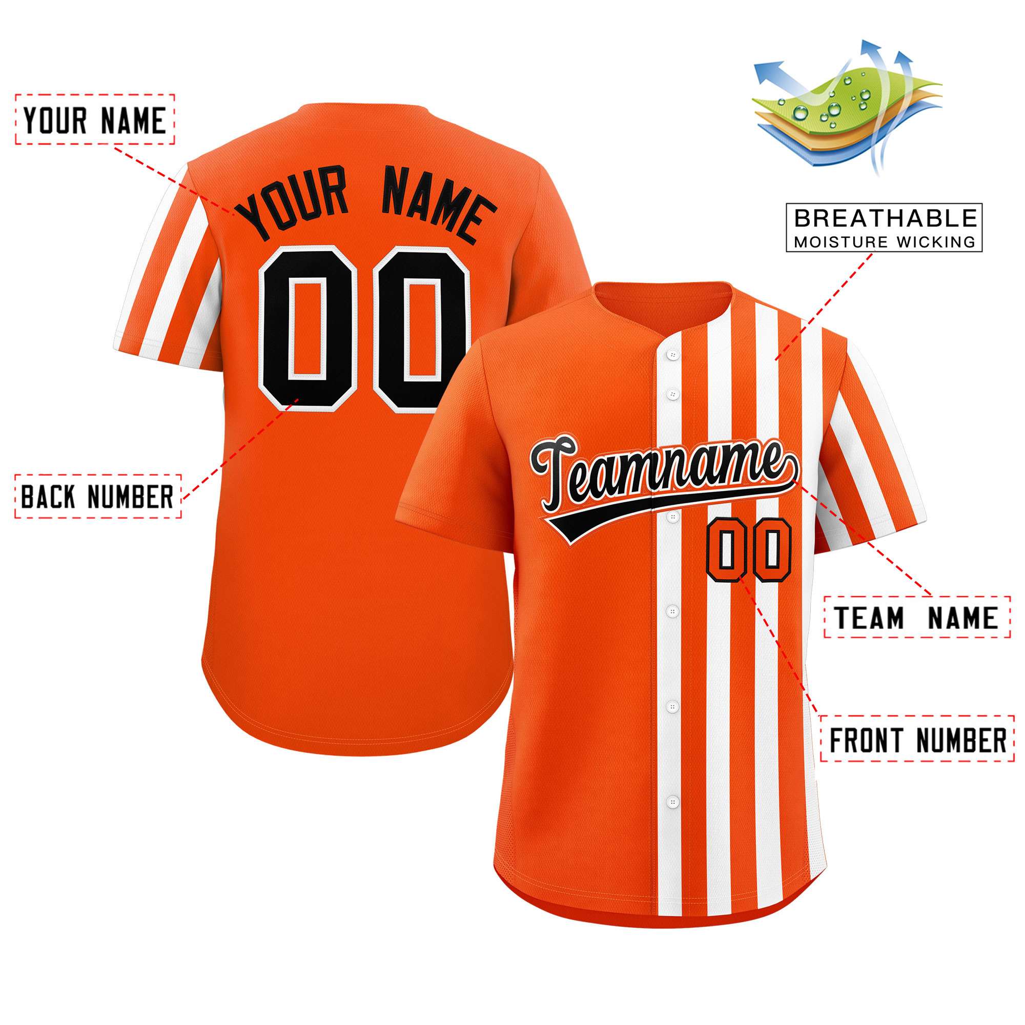 Custom Orange White Thick Stripe Fashion Design Authentic Baseball Jersey