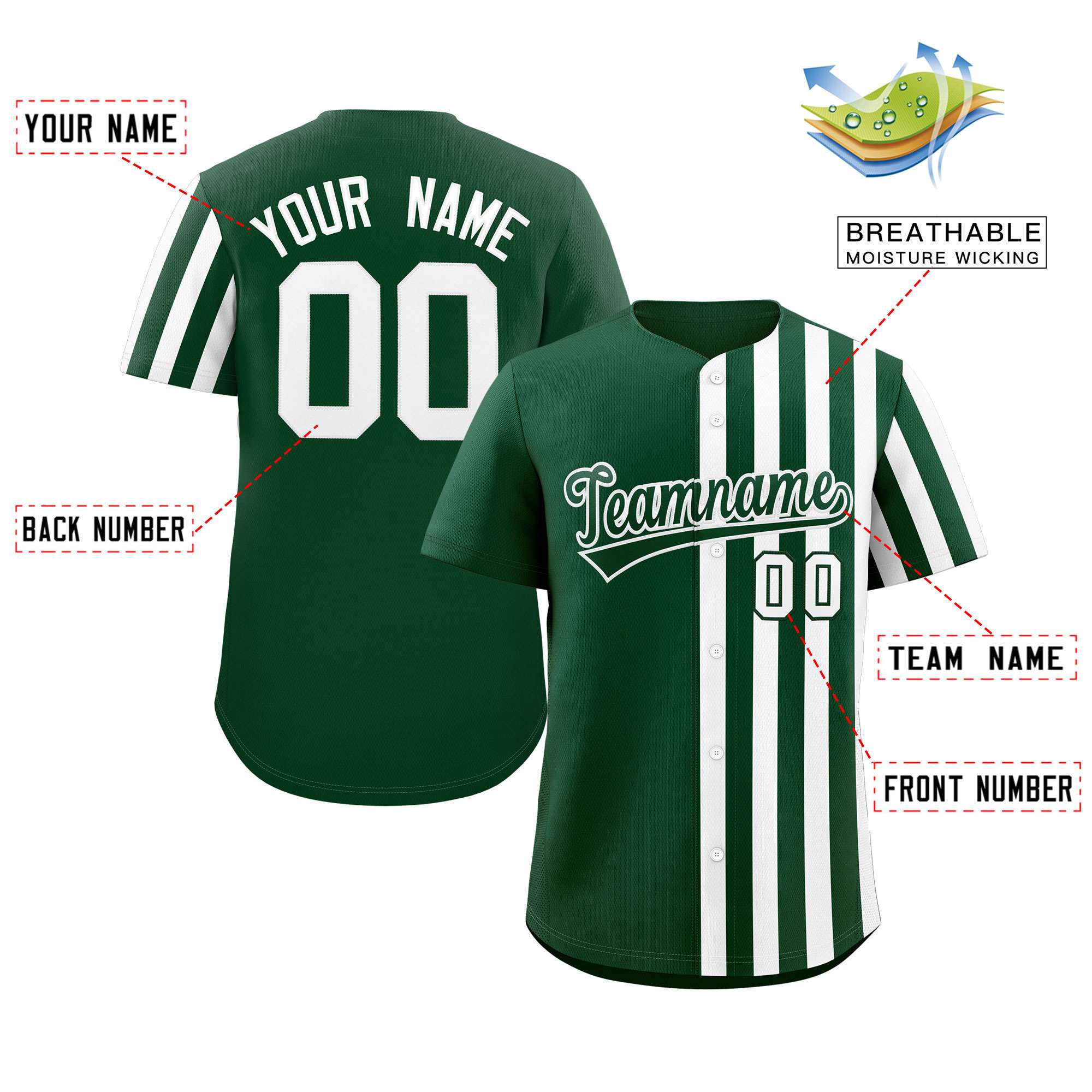 Custom Green White Thick Stripe Fashion Design Authentic Baseball Jersey