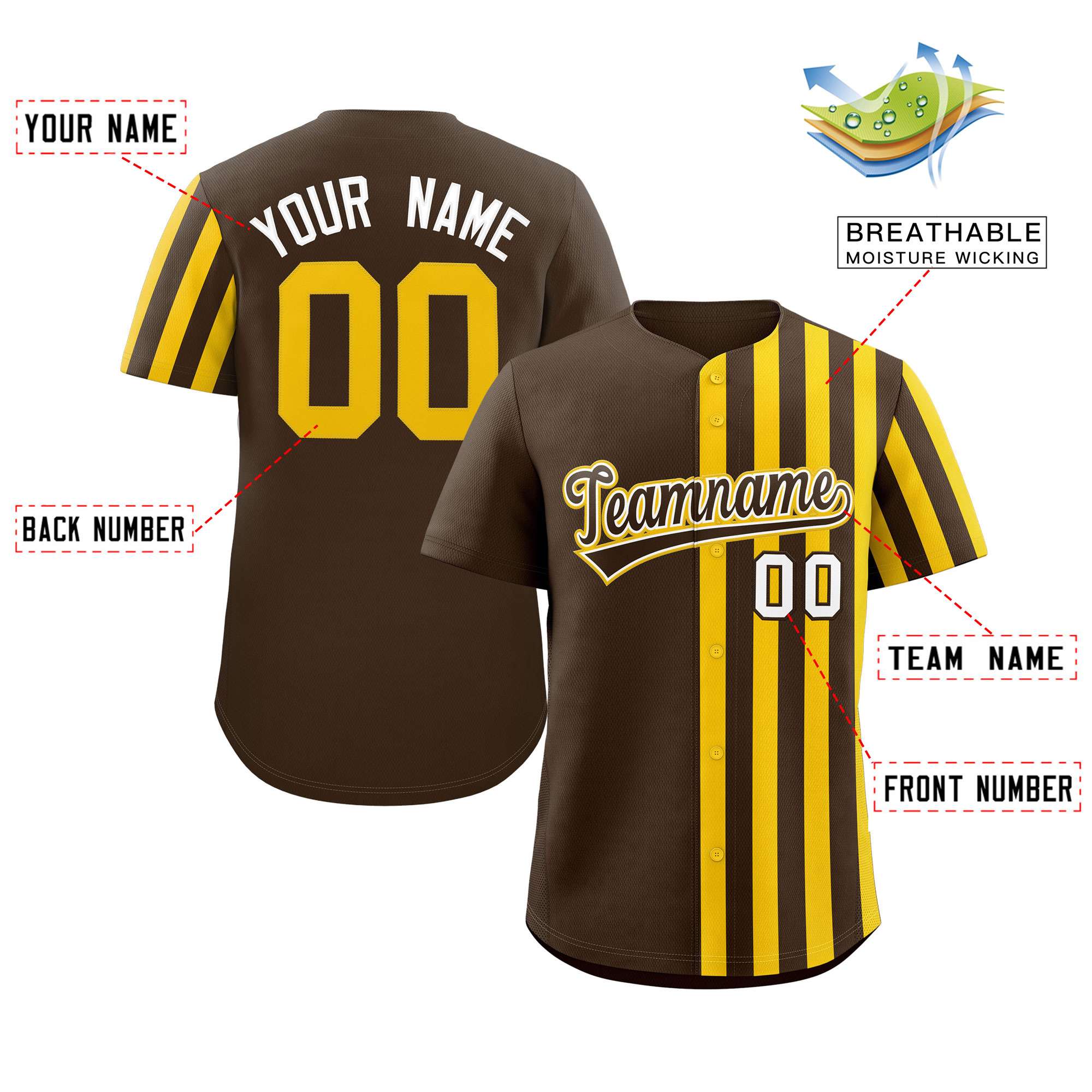 Custom Brown Gold Thick Stripe Fashion Design Authentic Baseball Jersey