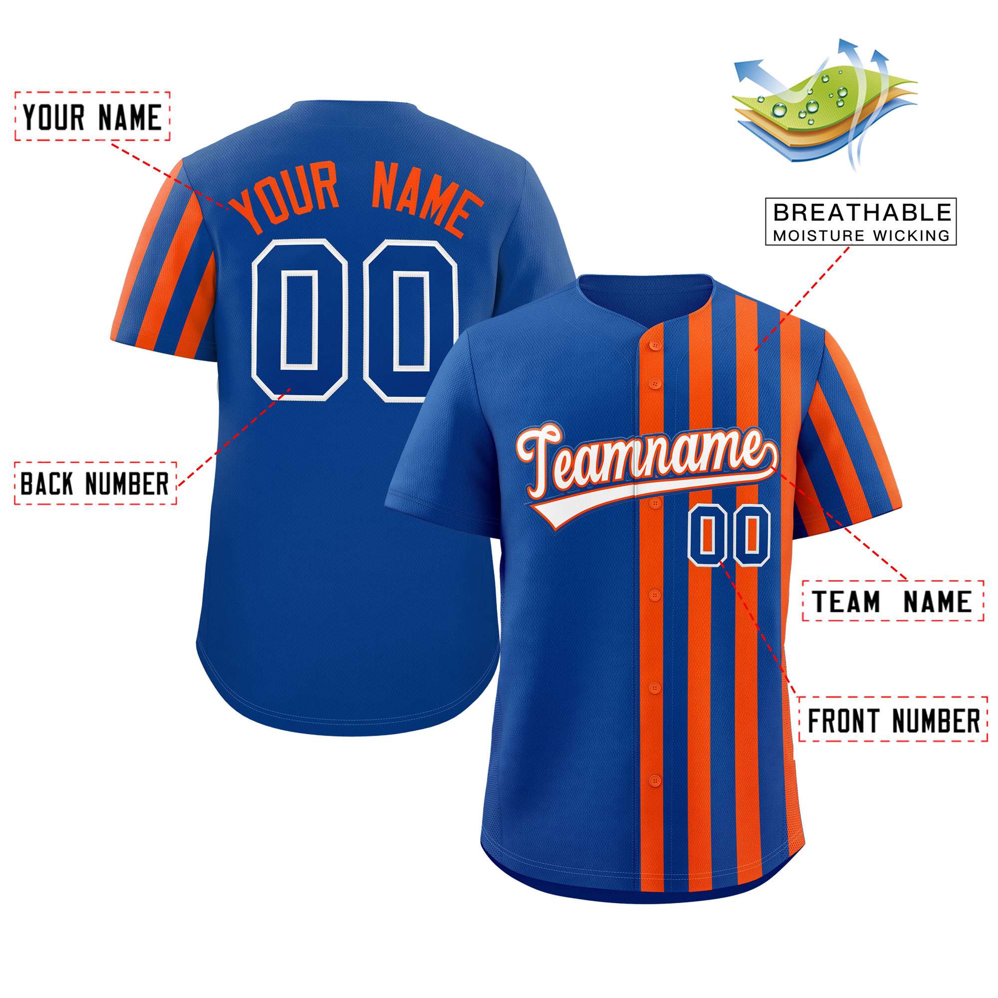 Custom Royal Orange Thick Stripe Fashion Design Authentic Baseball Jersey