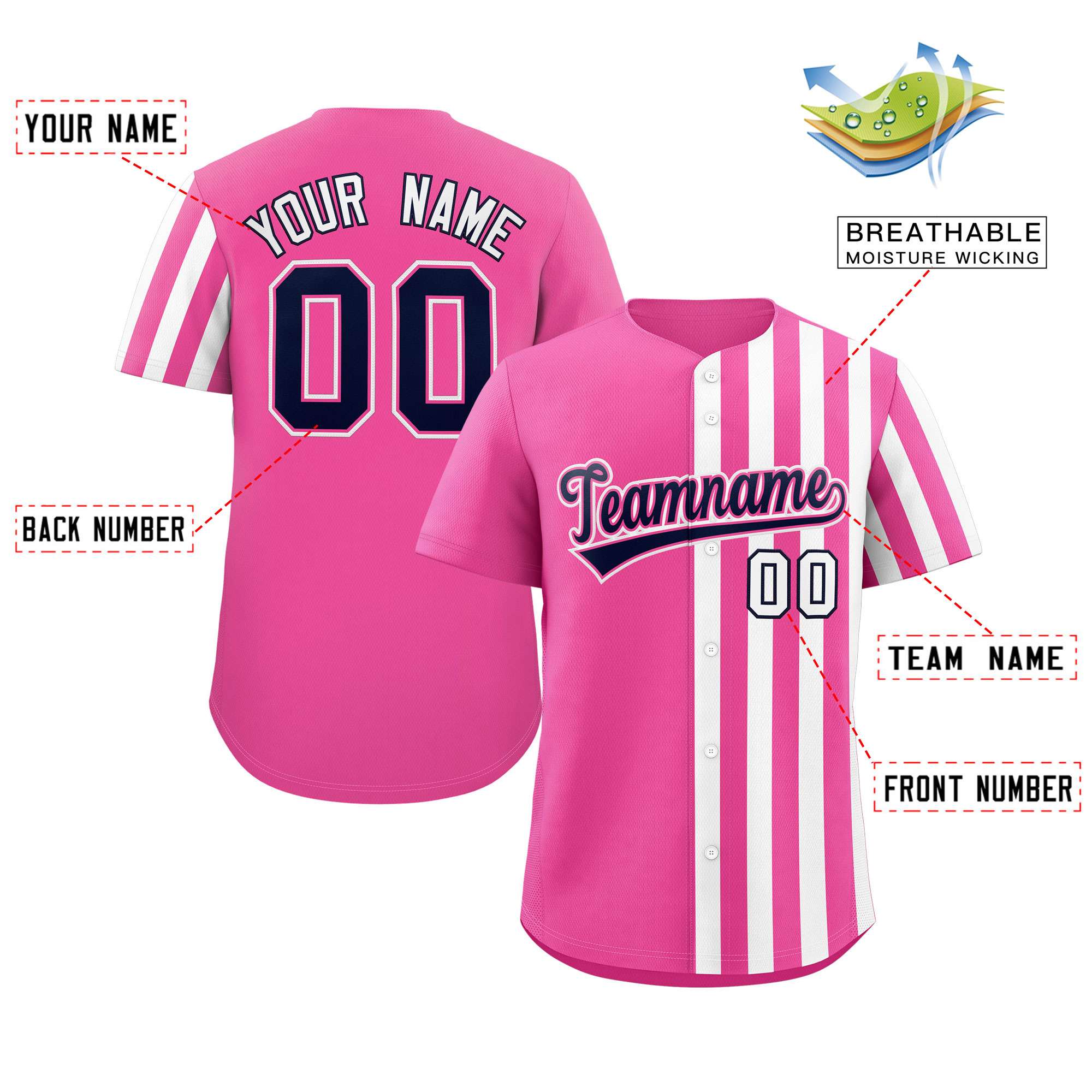 Custom Pink White Thick Stripe Fashion Design Authentic Baseball Jersey