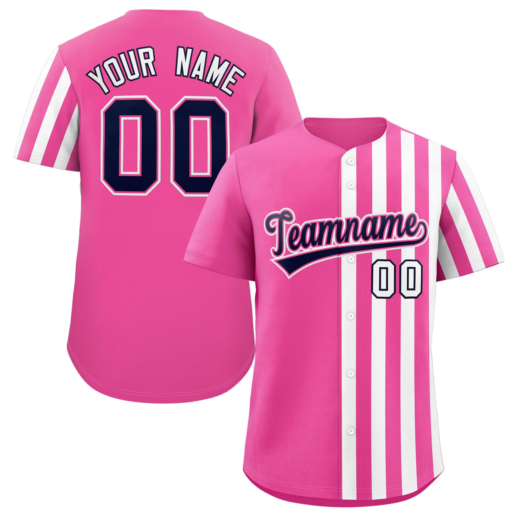 Custom Pink White Thick Stripe Fashion Design Authentic Baseball Jerse ...