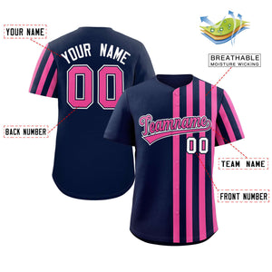 Custom Navy Pink Thick Stripe Fashion Design Authentic Baseball Jersey