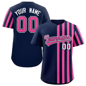 Custom Navy Pink Thick Stripe Fashion Design Authentic Baseball Jersey