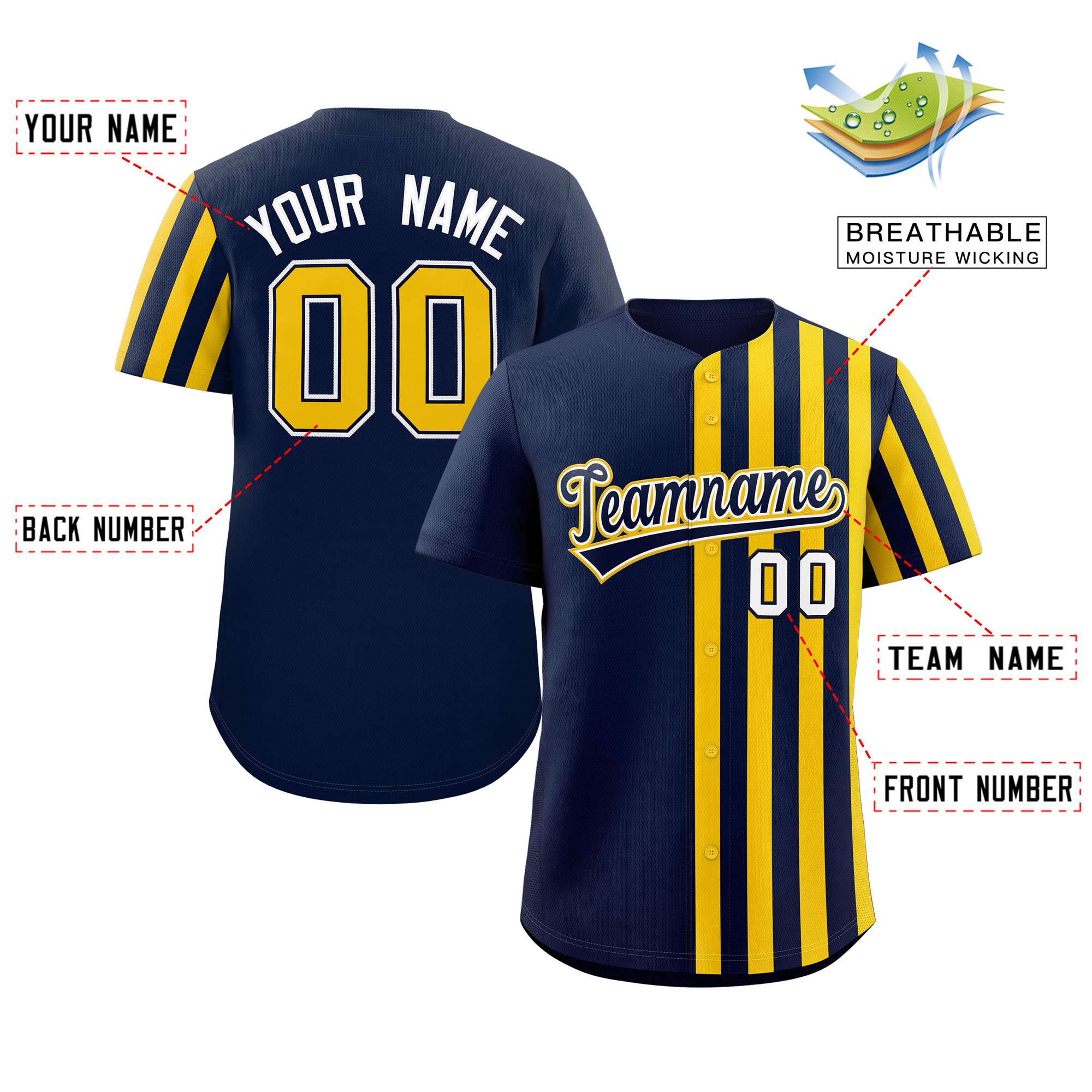 Custom Navy Gold Thick Stripe Fashion Design Authentic Baseball Jersey