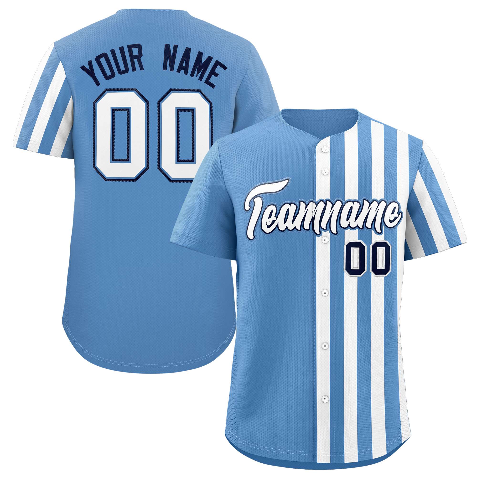 Custom Lt Blue White Thick Stripe Fashion Design Authentic Baseball Jersey