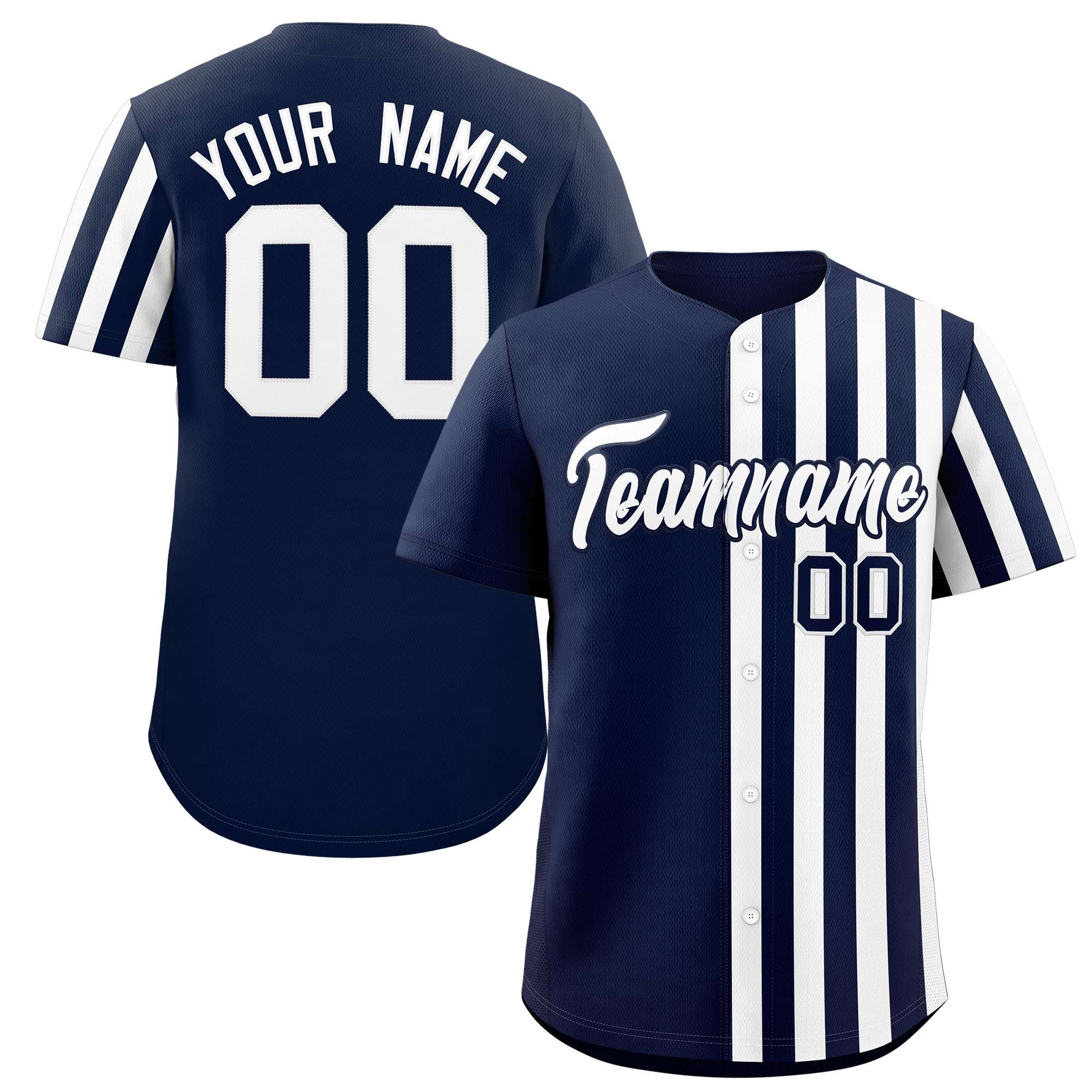 Custom Navy White Thick Stripe Fashion Design Authentic Baseball Jersey