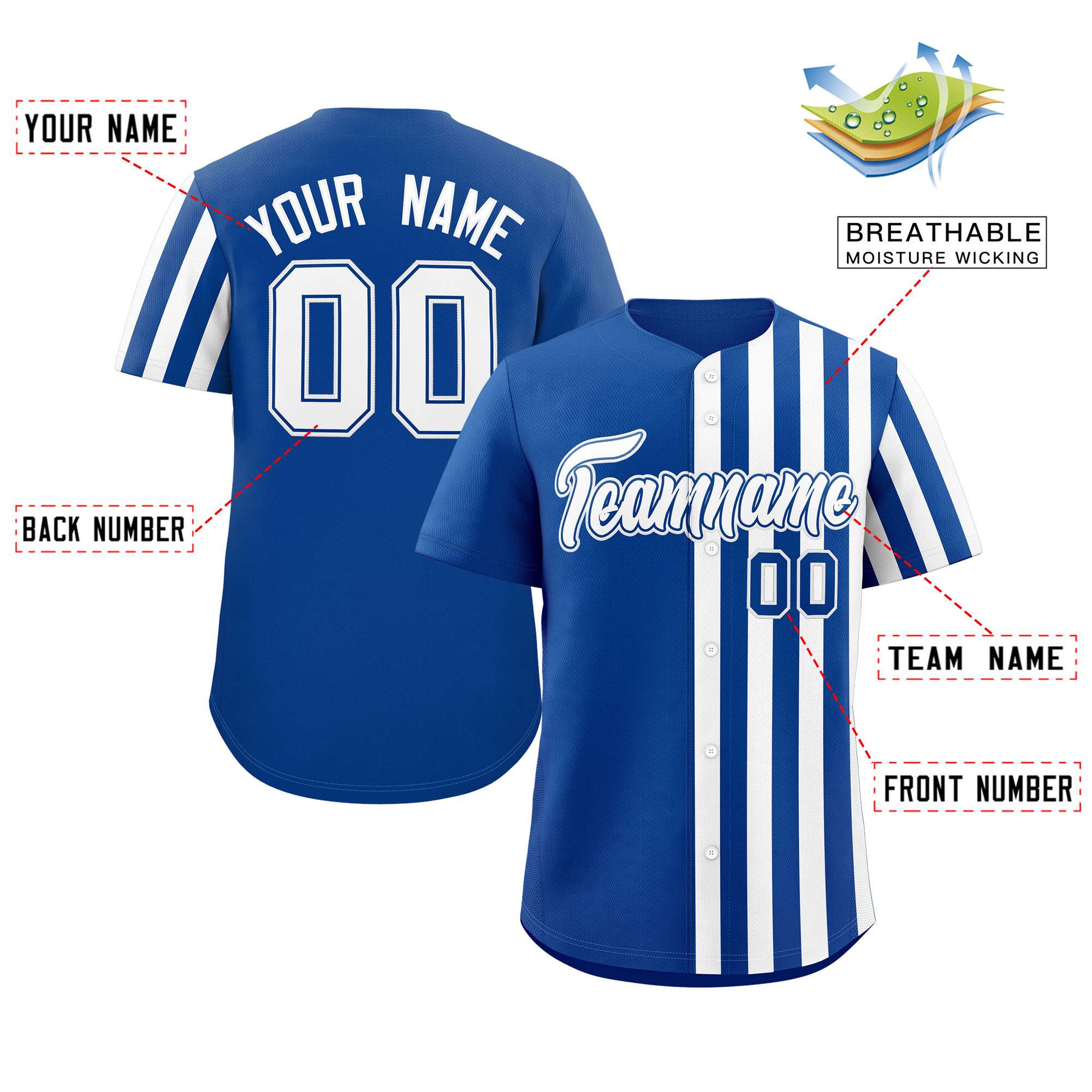 Custom Royal White Thick Stripe Fashion Design Authentic Baseball Jersey