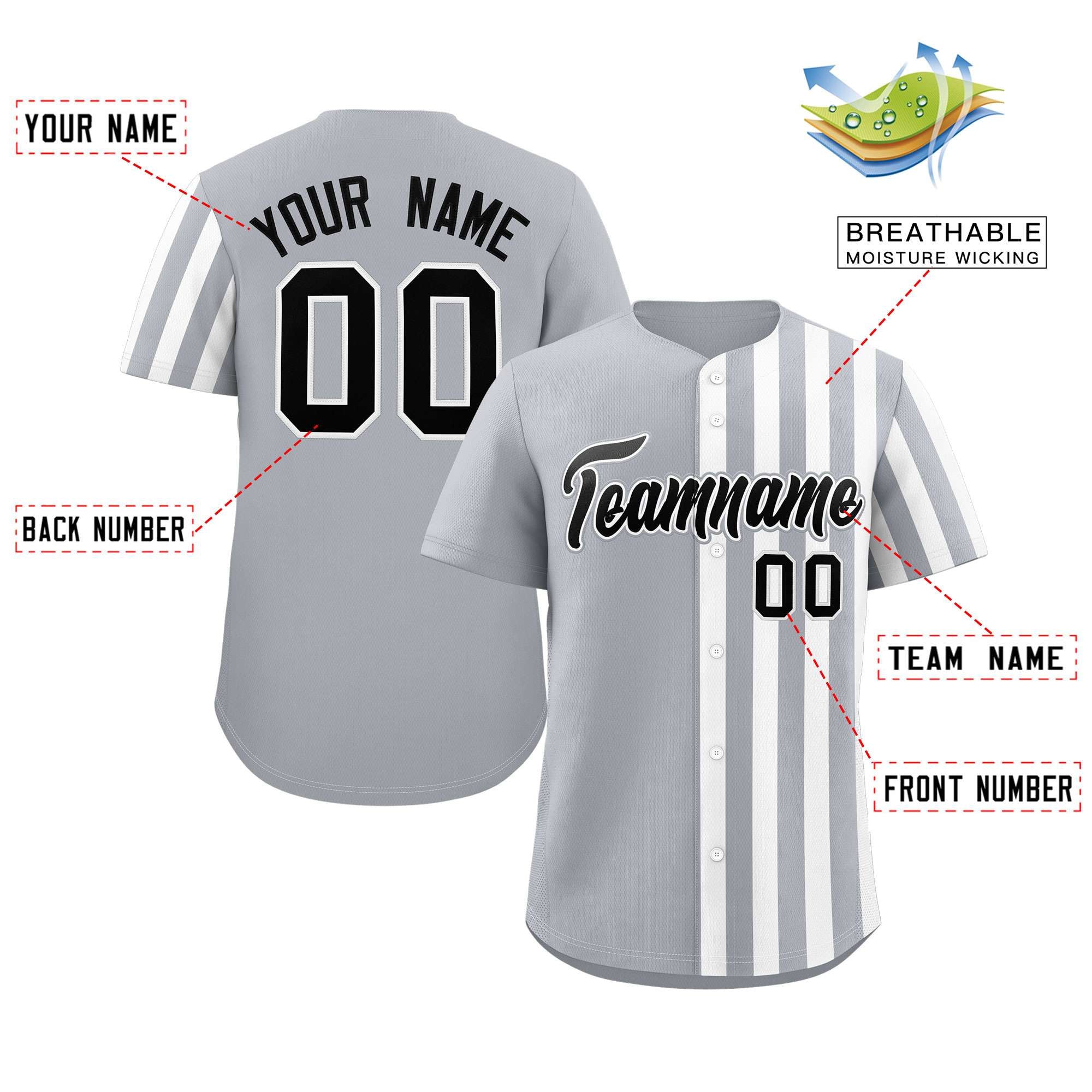 Custom Light Gray White Thick Stripe Fashion Design Authentic Baseball Jersey