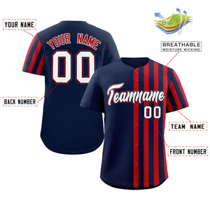 Custom Navy Red Thick Stripe Fashion Design Authentic Baseball Jersey