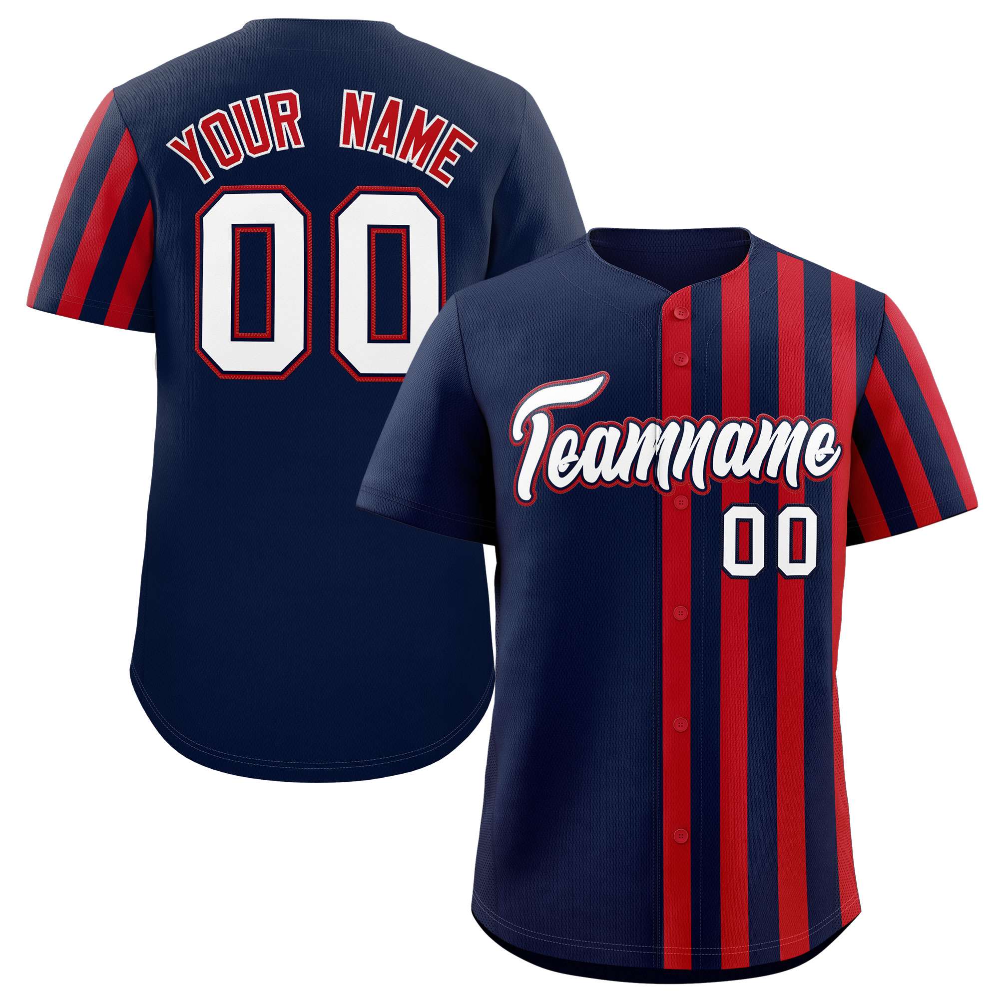 Custom Navy Red Thick Stripe Fashion Design Authentic Baseball Jersey