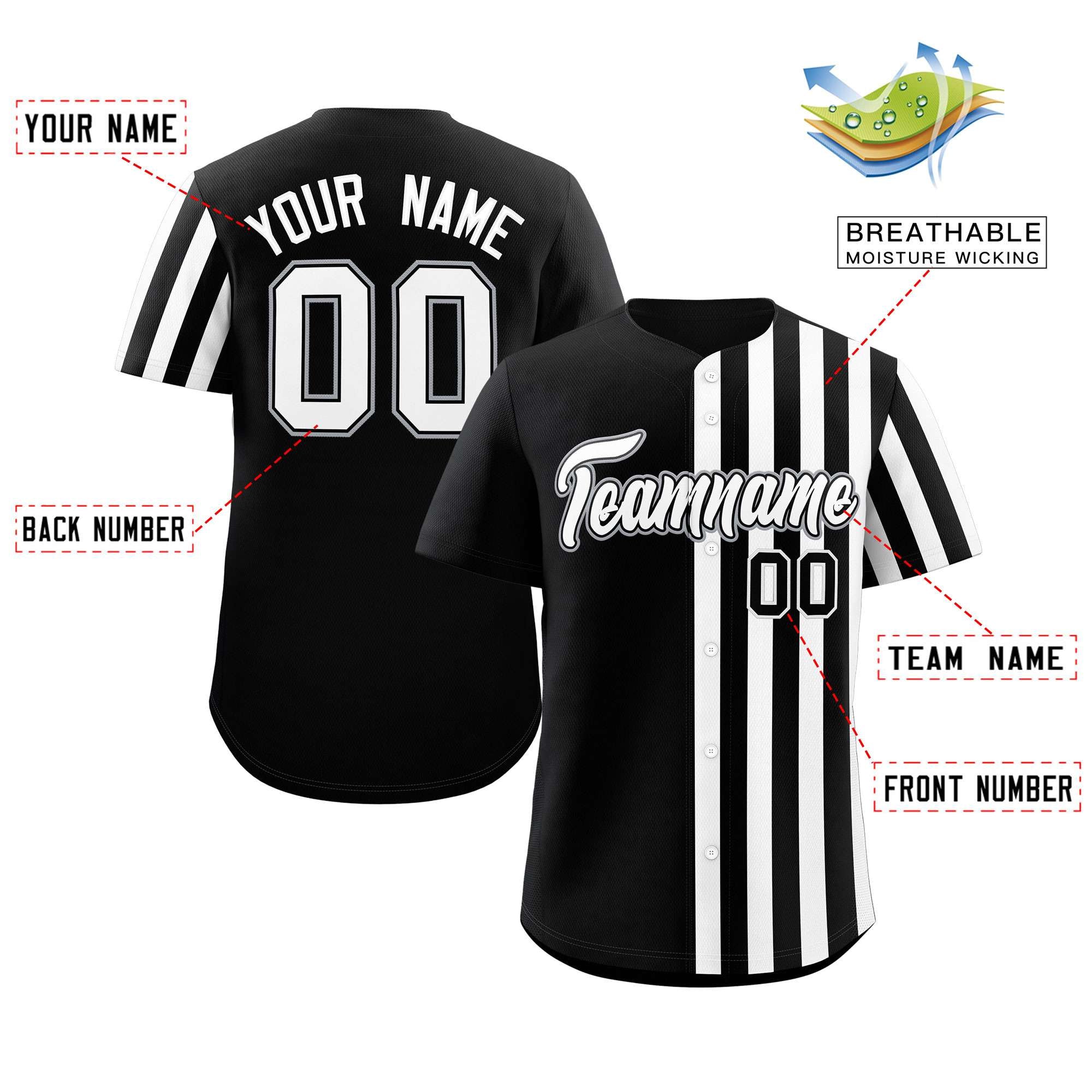 Custom Black White Thick Stripe Fashion Design Authentic Baseball Jersey