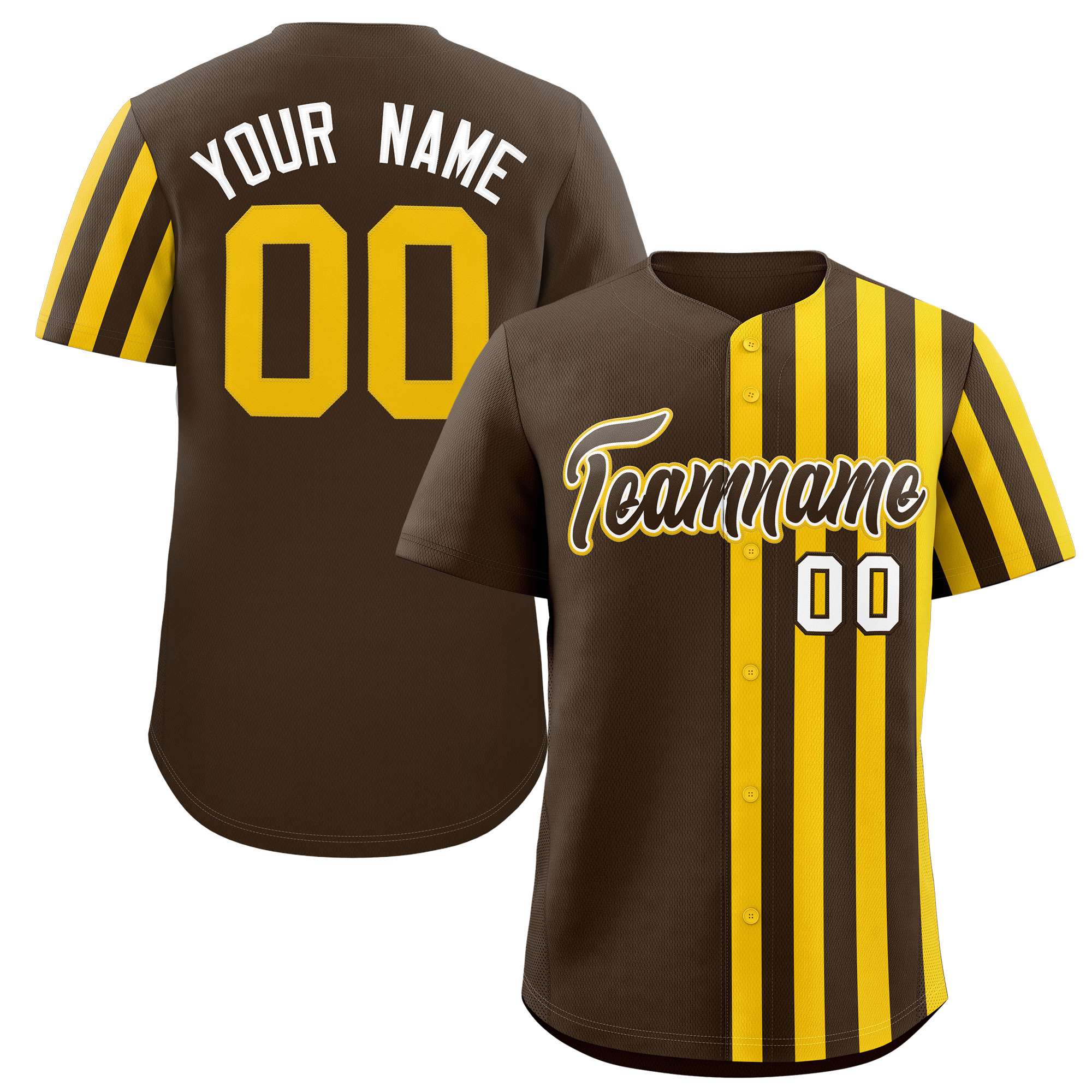 Custom Brown Gold Thick Stripe Fashion Design Authentic Baseball Jersey