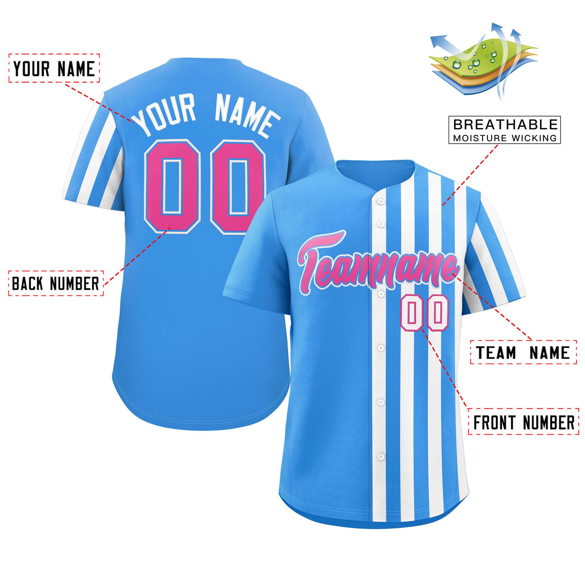 Custom Powder Blue White Thick Stripe Fashion Design Authentic Baseball Jersey