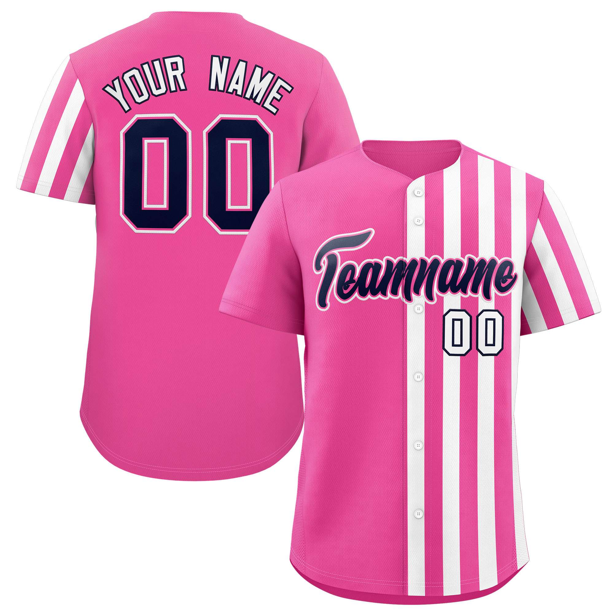 Custom Pink White Thick Stripe Fashion Design Authentic Baseball Jersey