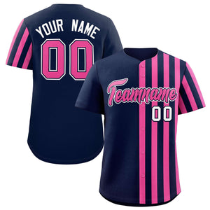 Custom Navy Pink Thick Stripe Fashion Design Authentic Baseball Jersey