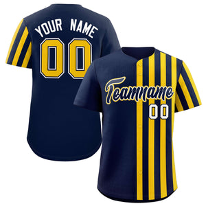 Custom Navy Gold Thick Stripe Fashion Design Authentic Baseball Jersey