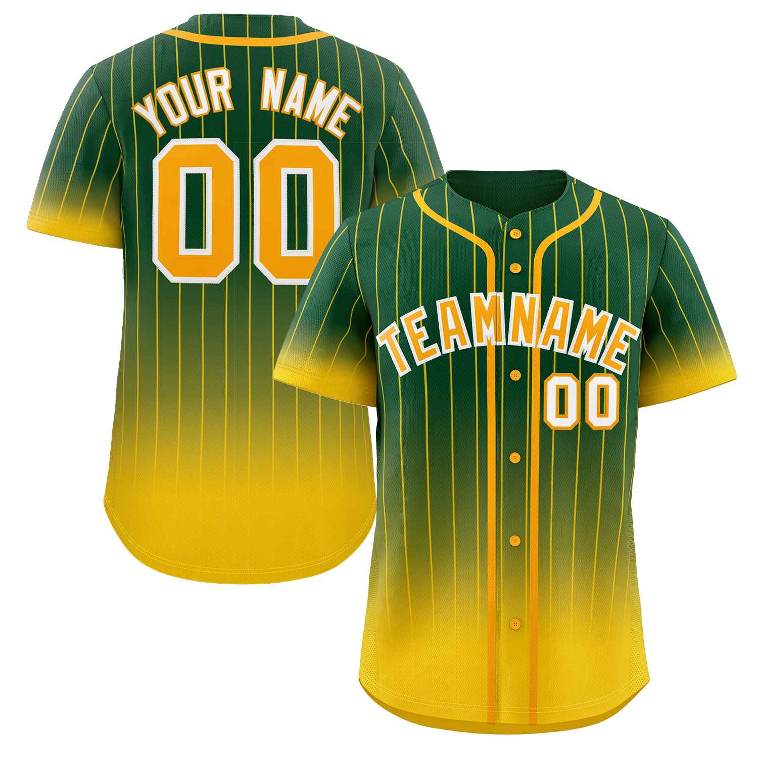 Maillot de baseball personnalisé à rayures dégradées vert or-blanc, mode authentique