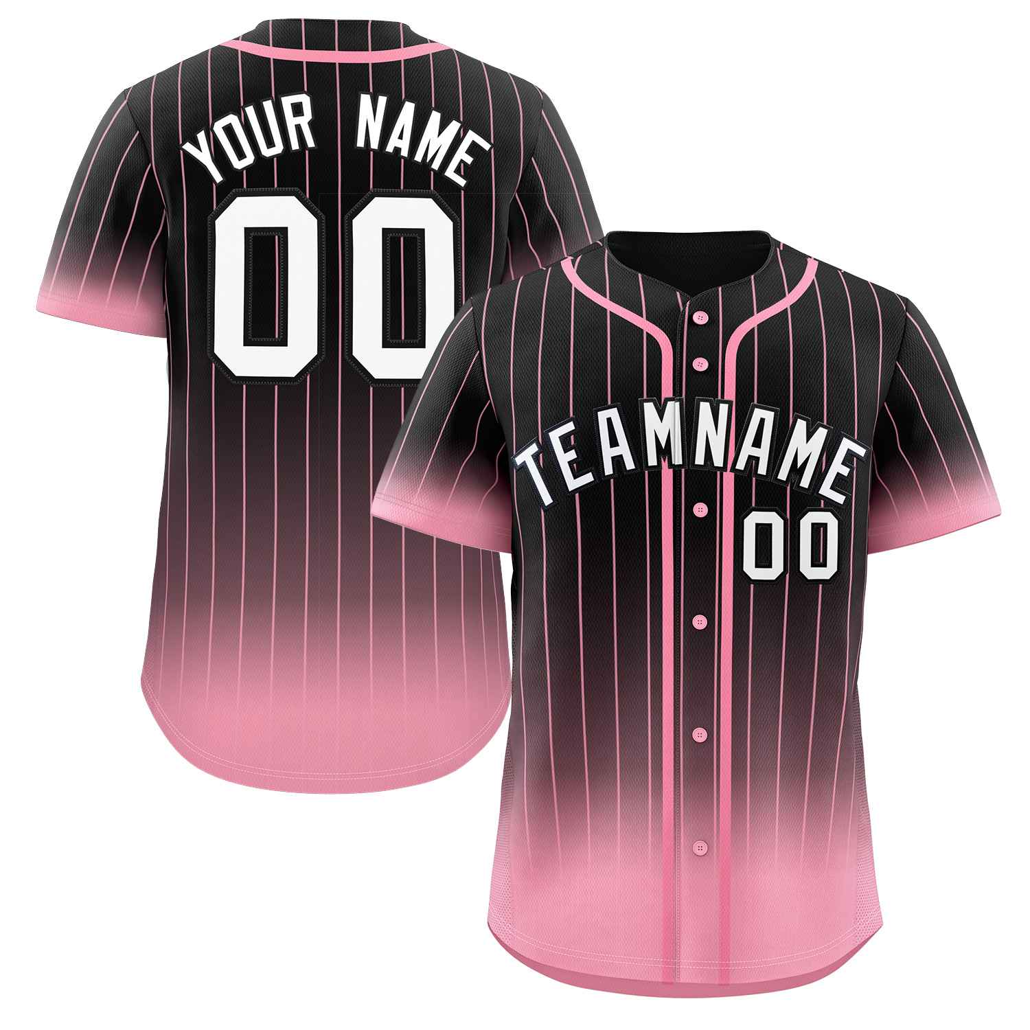 Custom Black Pink-White Gradient Stripe Fashion Authentic Baseball Jersey