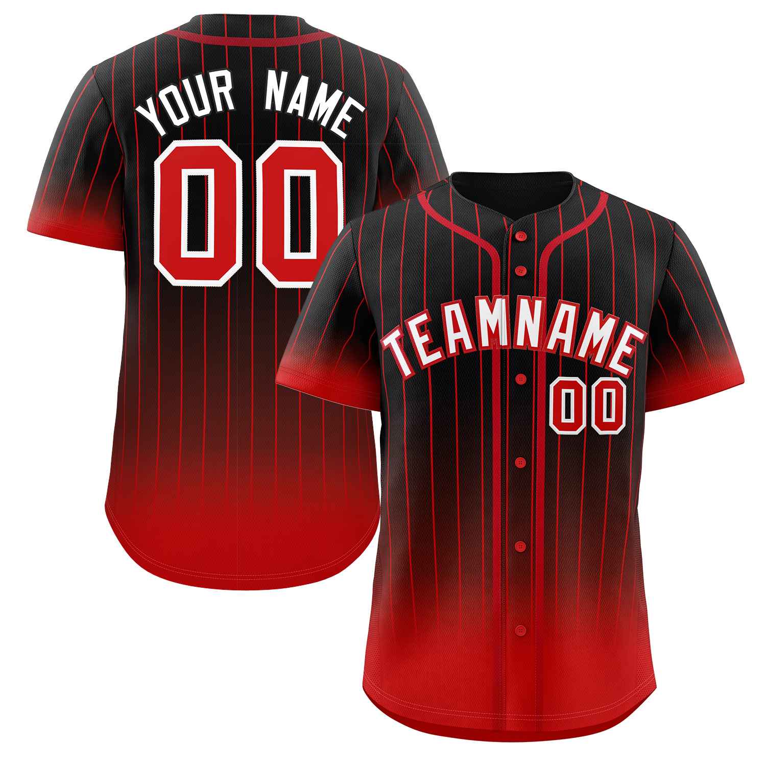 Maillot de baseball personnalisé à rayures dégradées noir rouge-blanc, à la mode, authentique