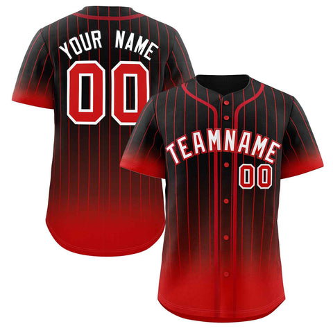 Custom Black Red-White Gradient Stripe Fashion Authentic Baseball Jersey
