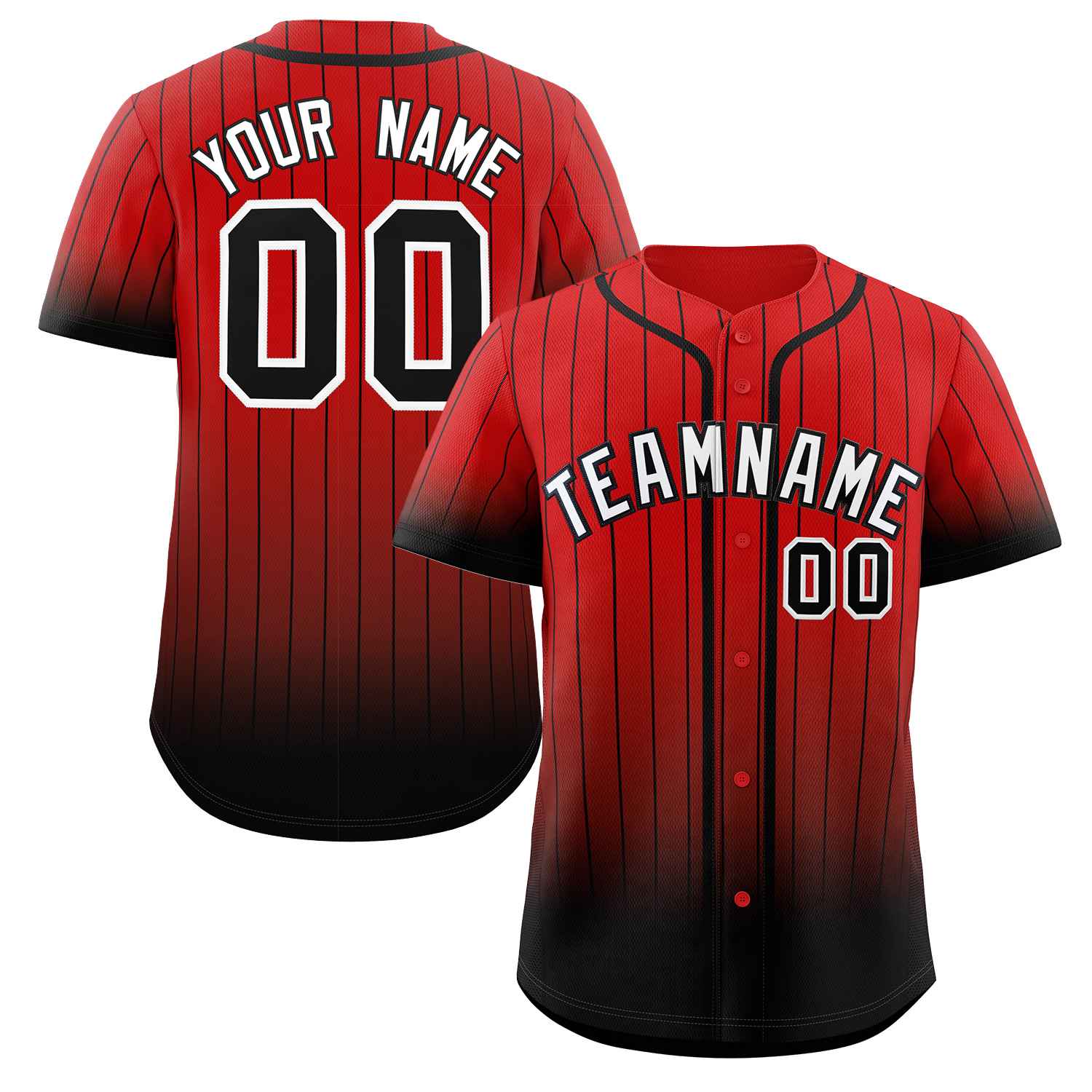 Maillot de baseball personnalisé à rayures dégradées rouge, noir et blanc, à la mode, authentique