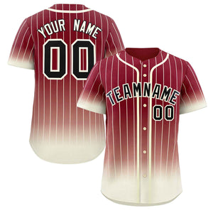 Custom Crimson Cream-Black Gradient Stripe Fashion Authentic Baseball Jersey