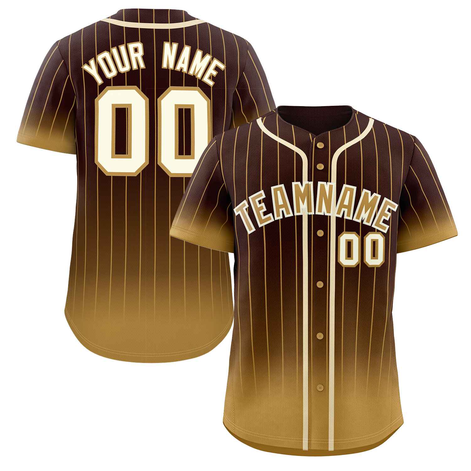 Maillot de baseball personnalisé à rayures dégradées, marron, vieux or-crème, mode authentique