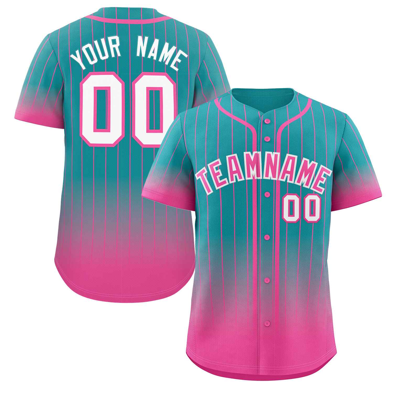 Maillot de baseball personnalisé à rayures dégradées rose et blanc, à la mode, authentique