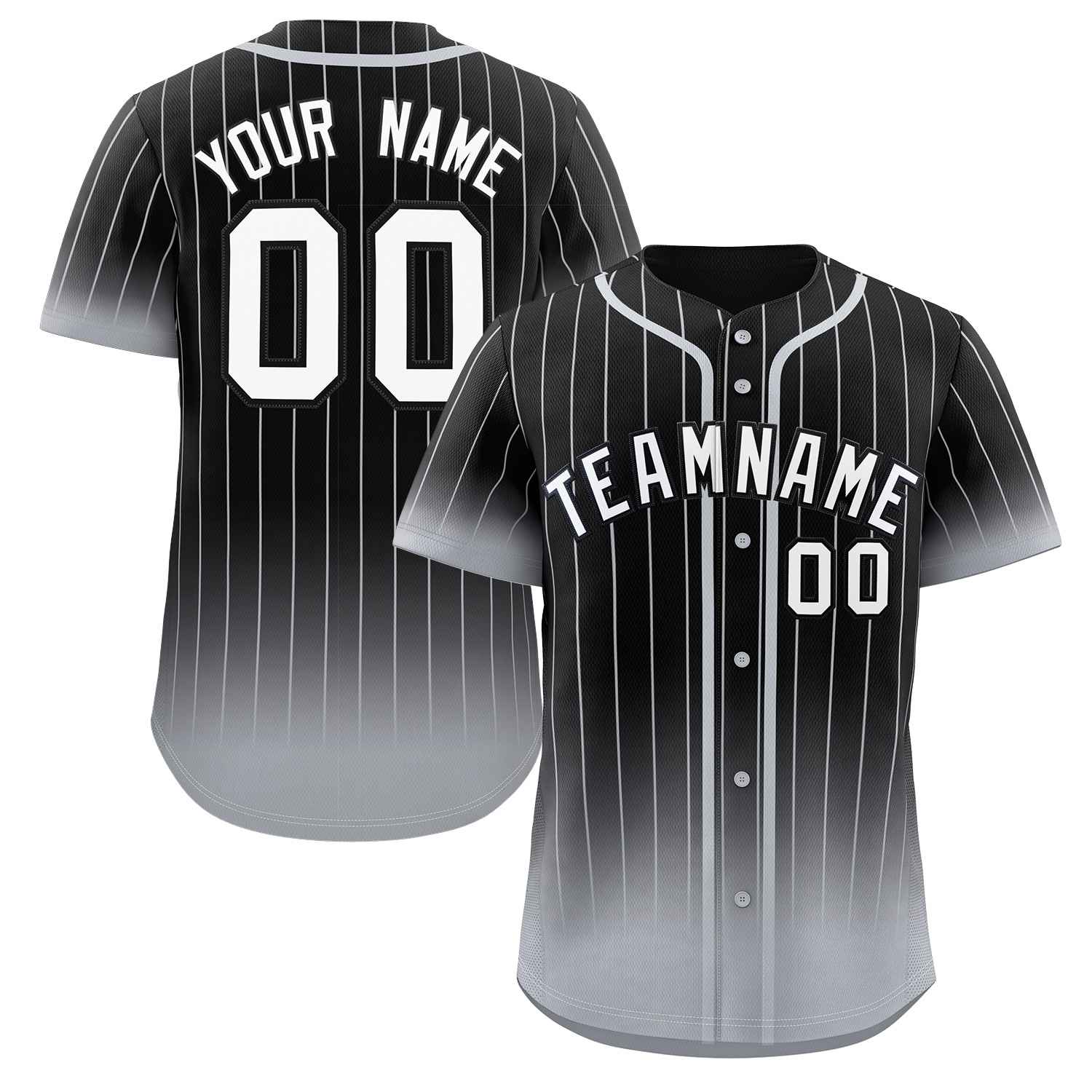 Maillot de baseball personnalisé à rayures dégradées noir gris-blanc, à la mode, authentique