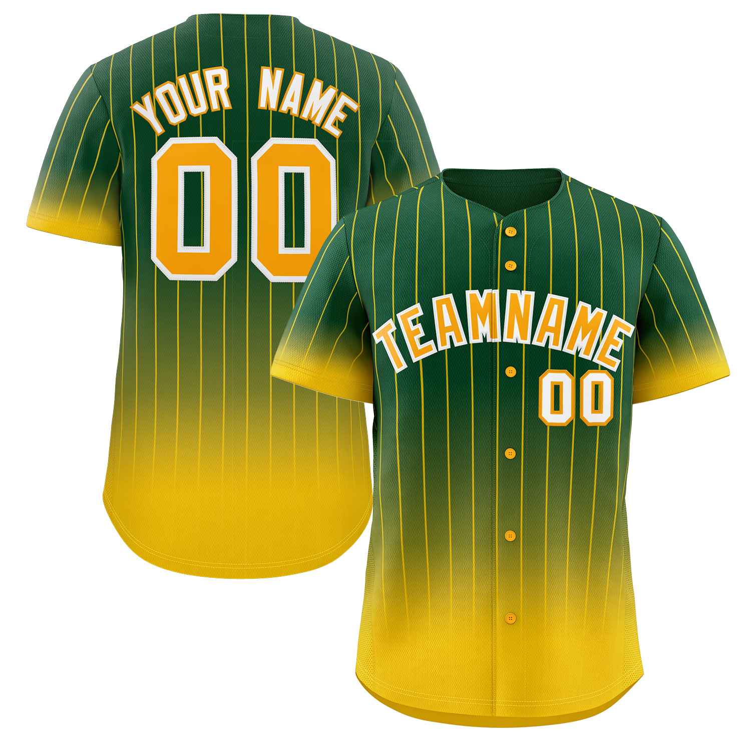 Maillot de baseball personnalisé à rayures dégradées vert or-blanc, mode authentique