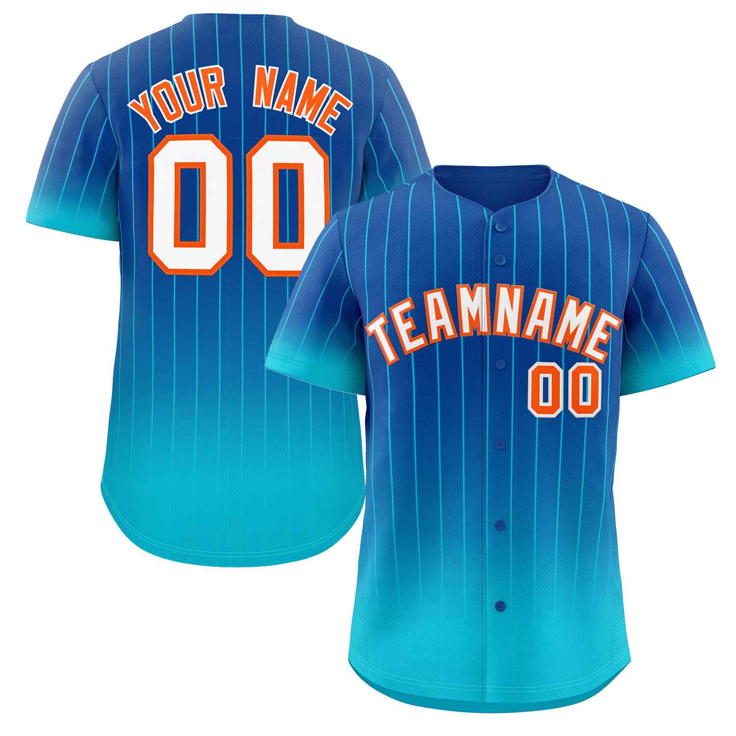 Maillot de Baseball personnalisé à rayures dégradées bleu ciel Royal-Orange, à la mode, authentique