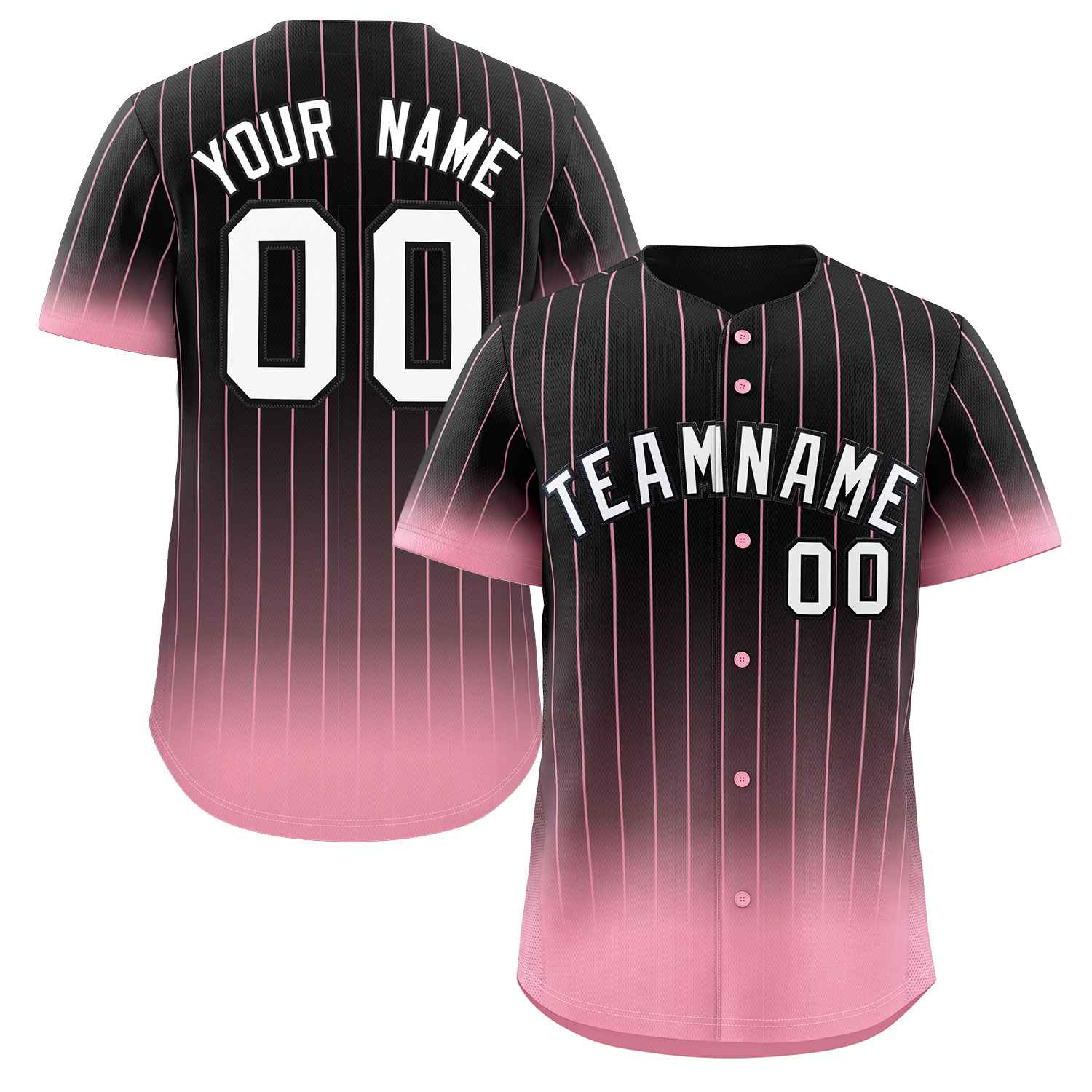 Maillot de baseball personnalisé à rayures dégradées noir, rose et blanc, à la mode, authentique