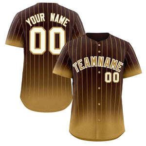 Maillot de baseball personnalisé à rayures dégradées, marron, vieux or-crème, mode authentique