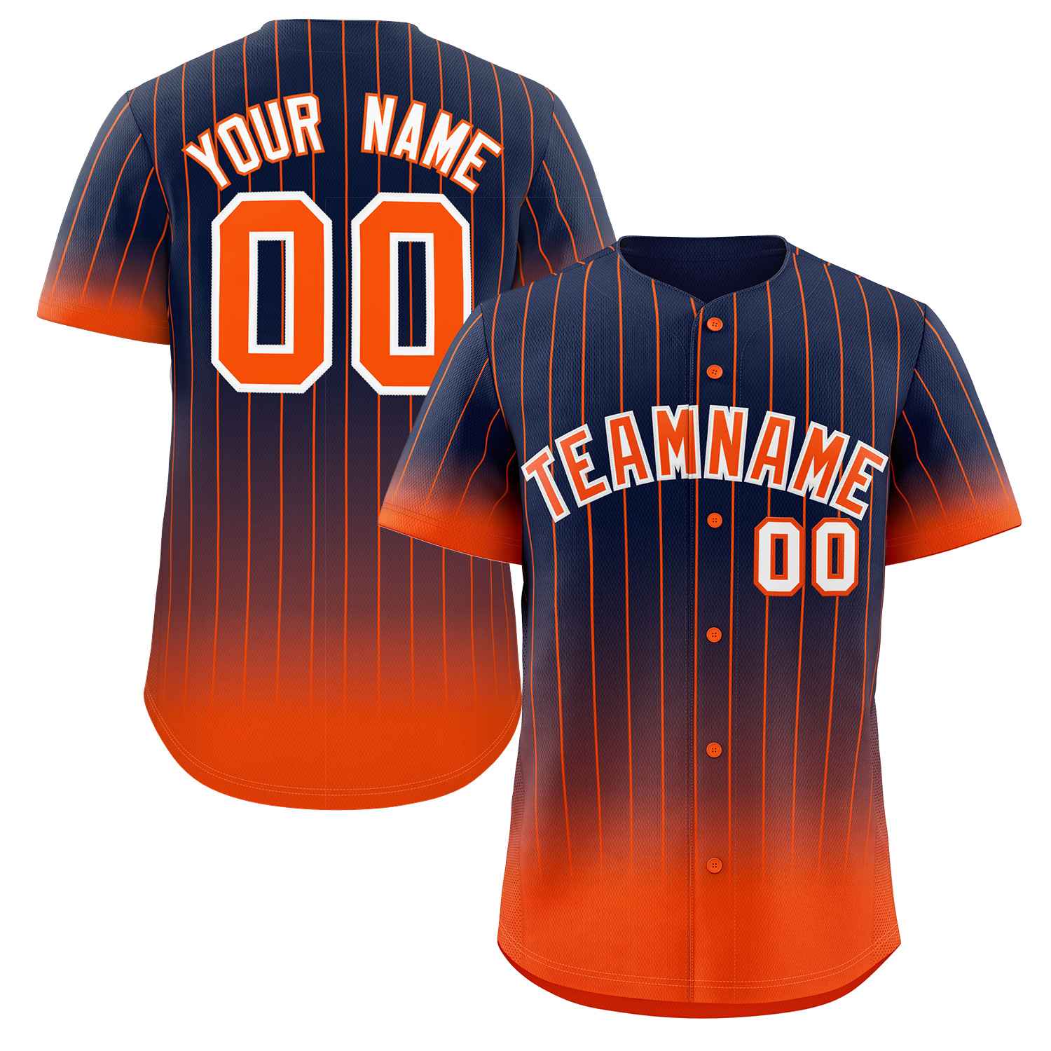 Maillot de baseball authentique à rayures dégradées, personnalisé, bleu marine, Orange-blanc, à la mode