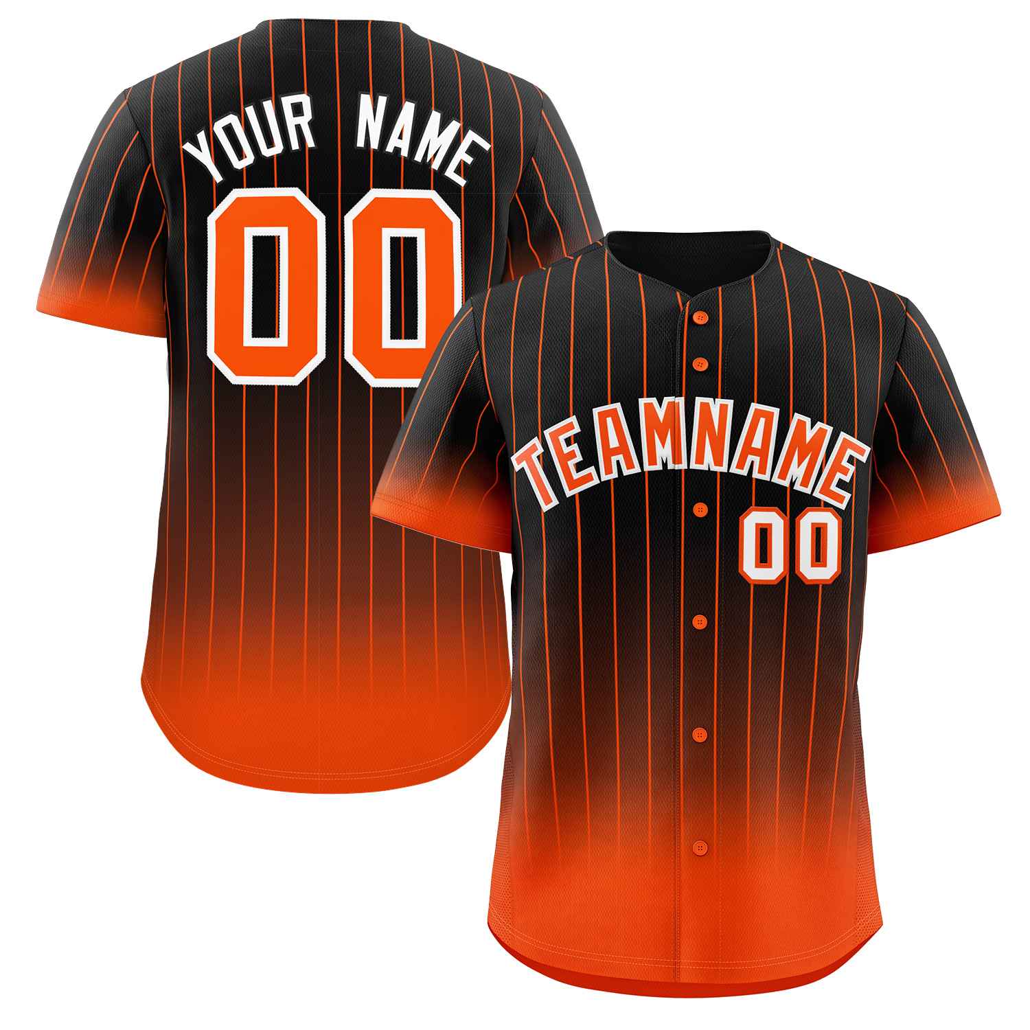 Maillot de baseball personnalisé à rayures dégradées noir orange-blanc, à la mode, authentique