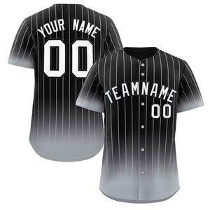 Maillot de baseball personnalisé à rayures dégradées noir gris-blanc, à la mode, authentique