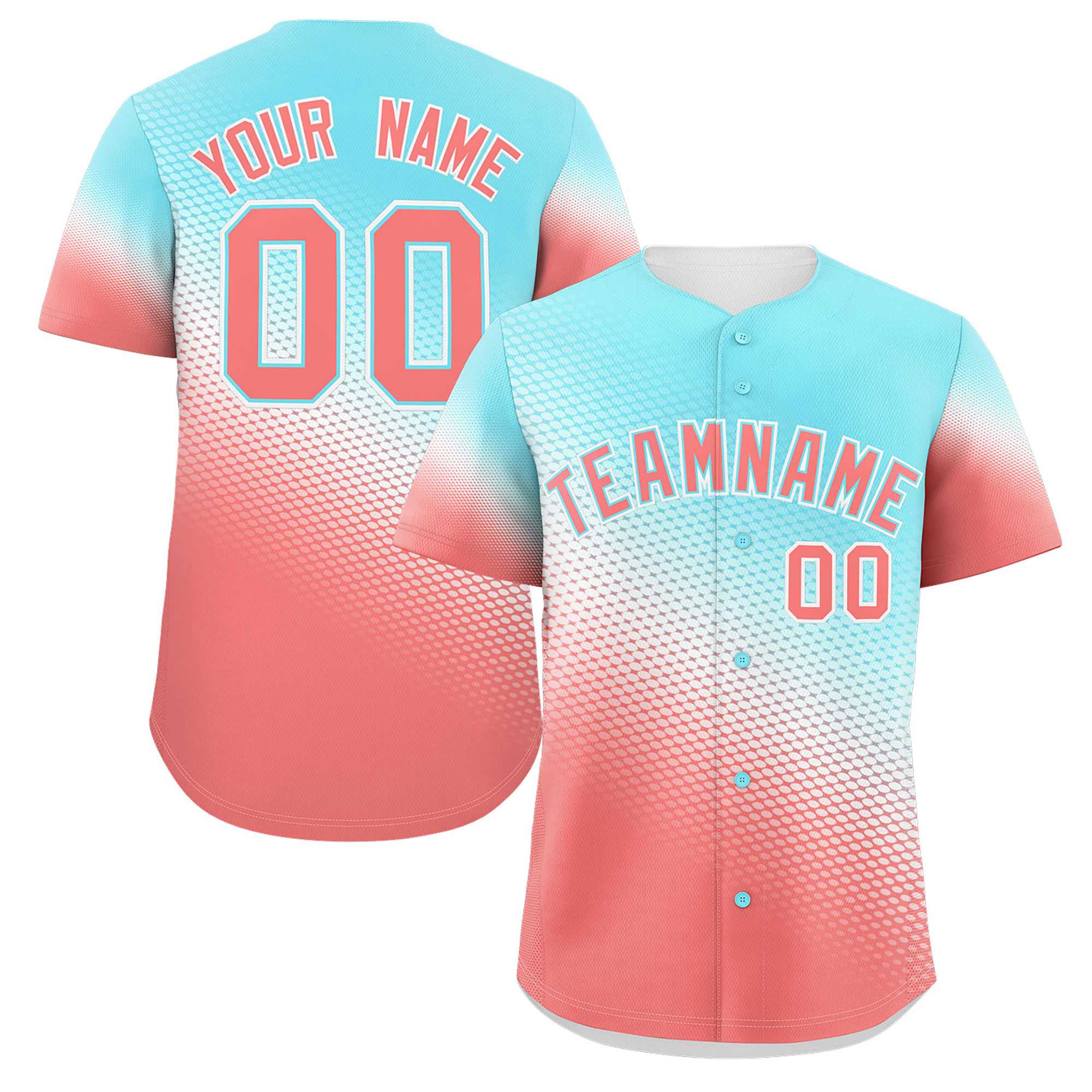 Custom Sky Blue Light Red Tiny Spot Gradient Fashion Authentic Baseball Jersey