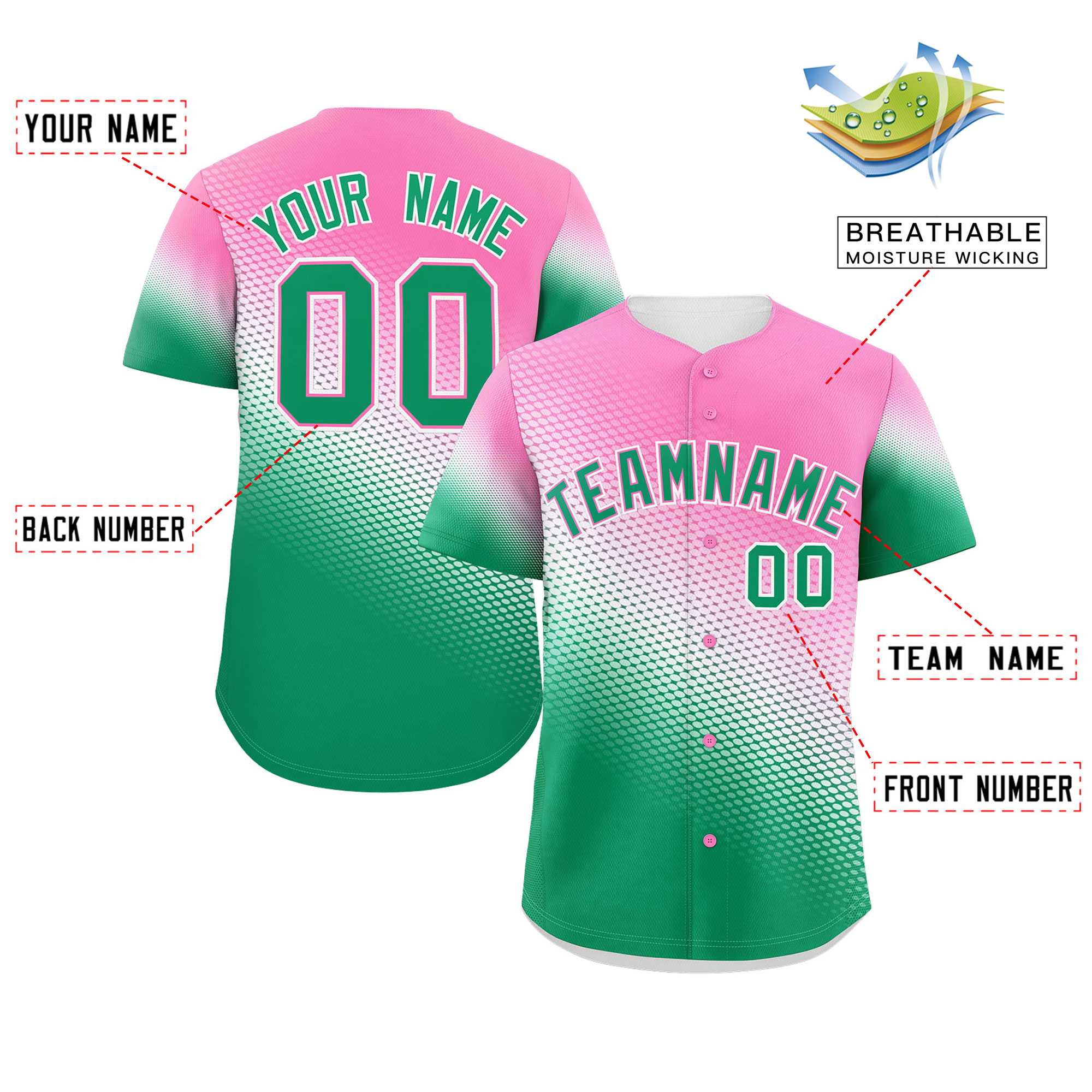 Custom Pink Kelly Green Tiny Spot Gradient Fashion Authentic Baseball Jersey