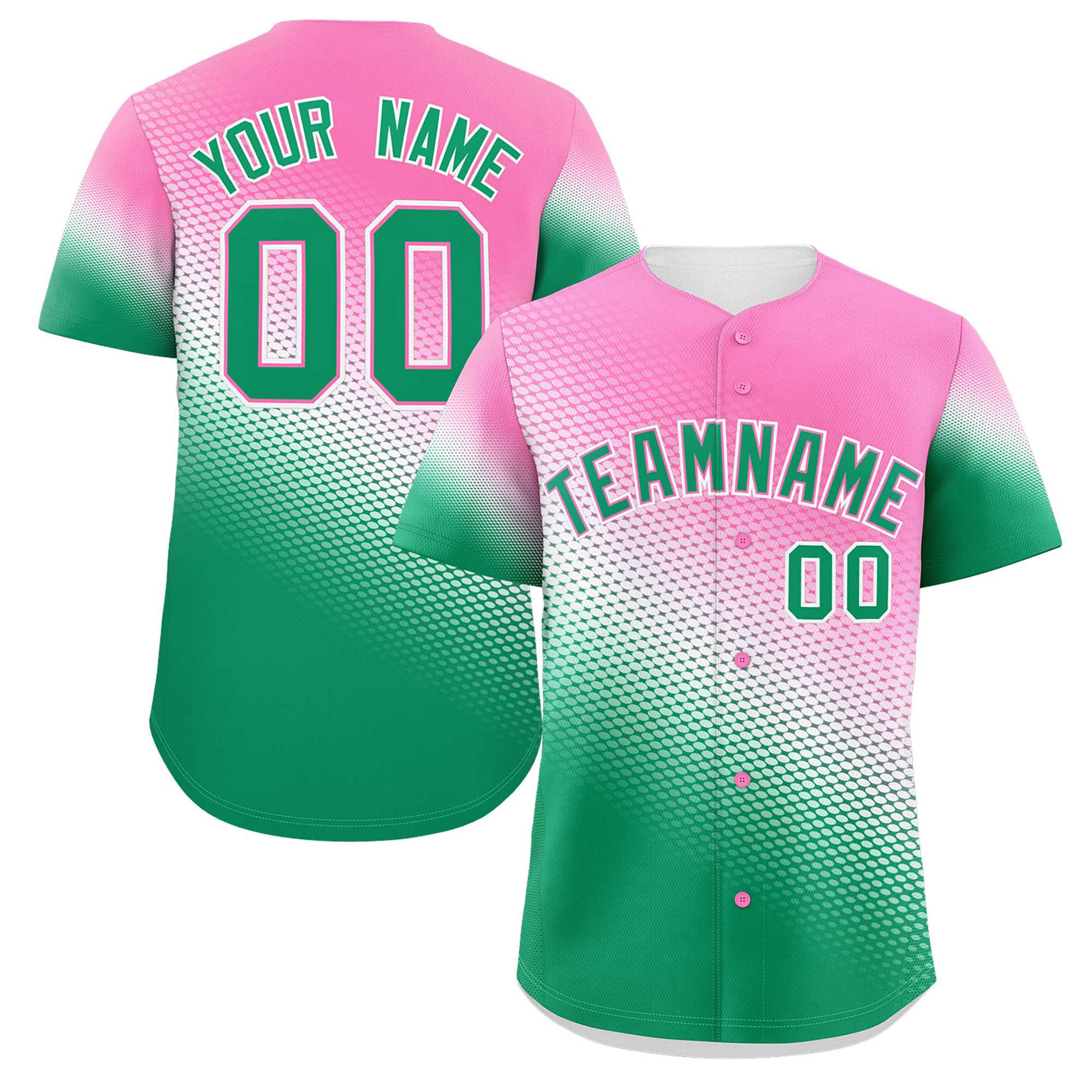 Custom Pink Kelly Green Tiny Spot Gradient Fashion Authentic Baseball Jersey