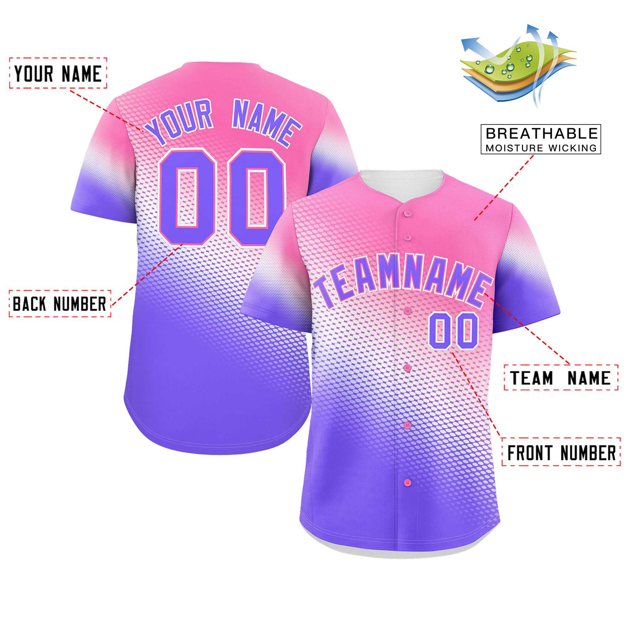 Custom Pink Purple Tiny Spot Gradient Fashion Authentic Baseball Jersey