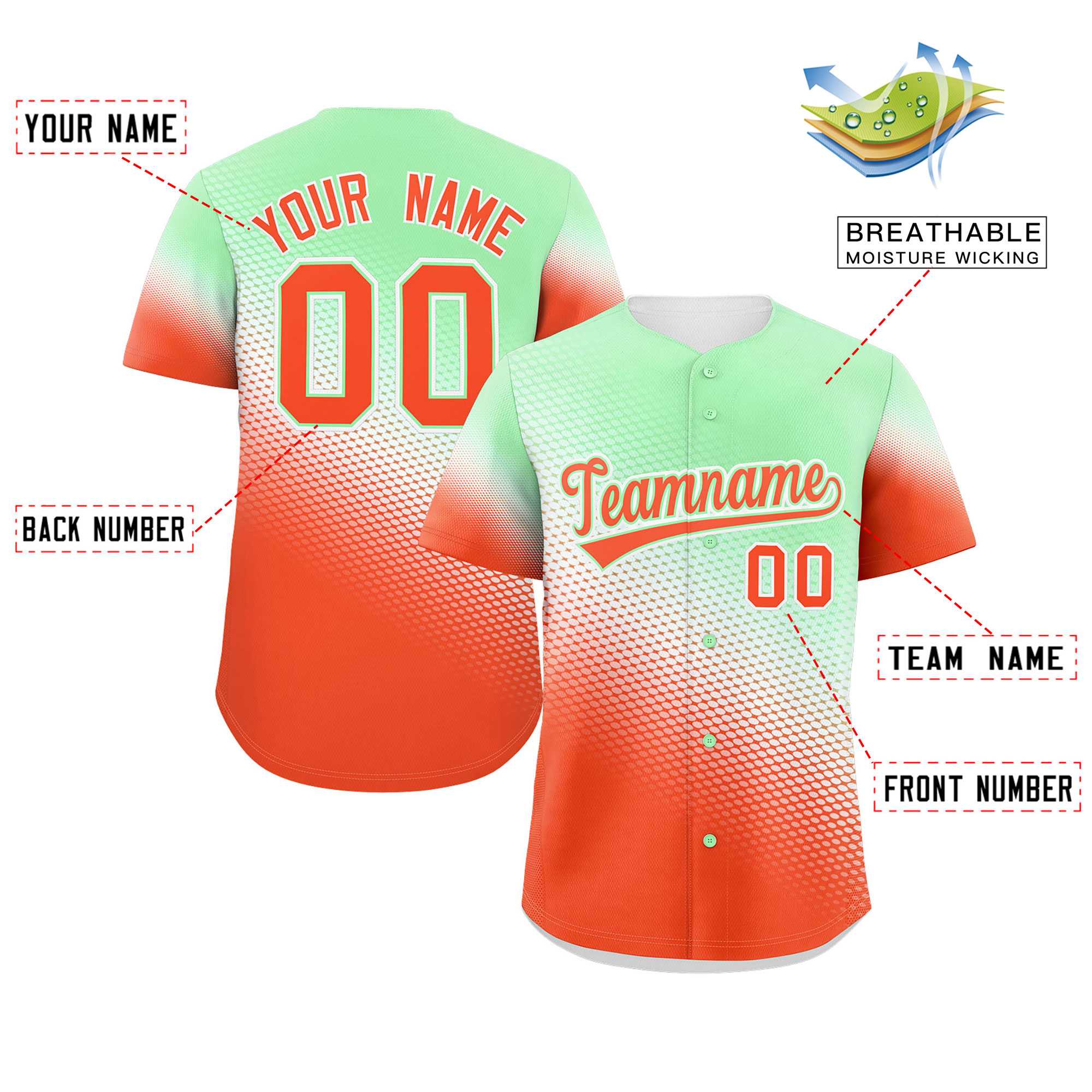 Custom Light Green Orange Tiny Spot Gradient Fashion Authentic Baseball Jersey